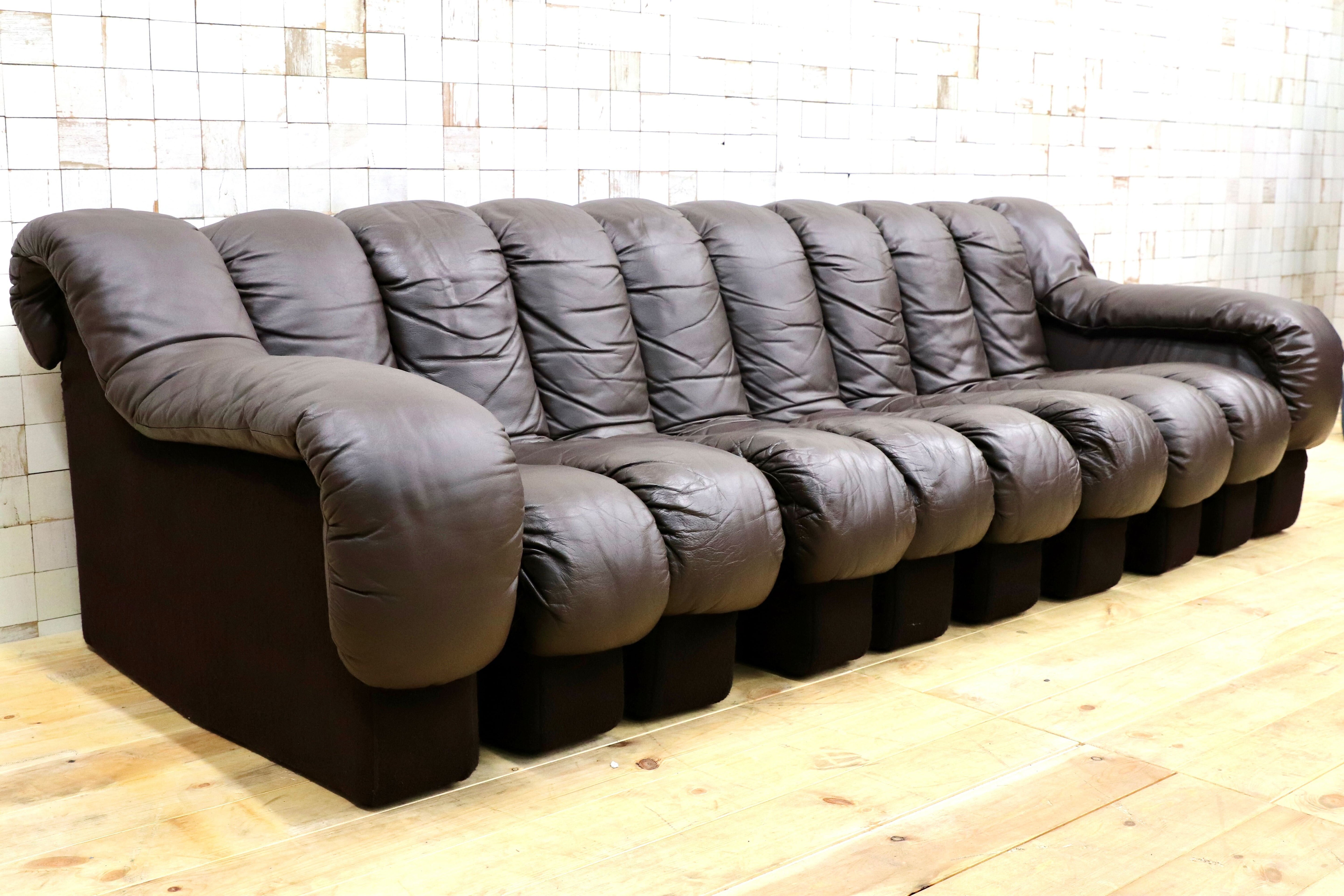 GMHK550○mobilia / モビリア スネークソファ 10連 名作 石原裕次郎 IDC大塚家具 北欧ヴィンテージ ブラウン de sede デセデ