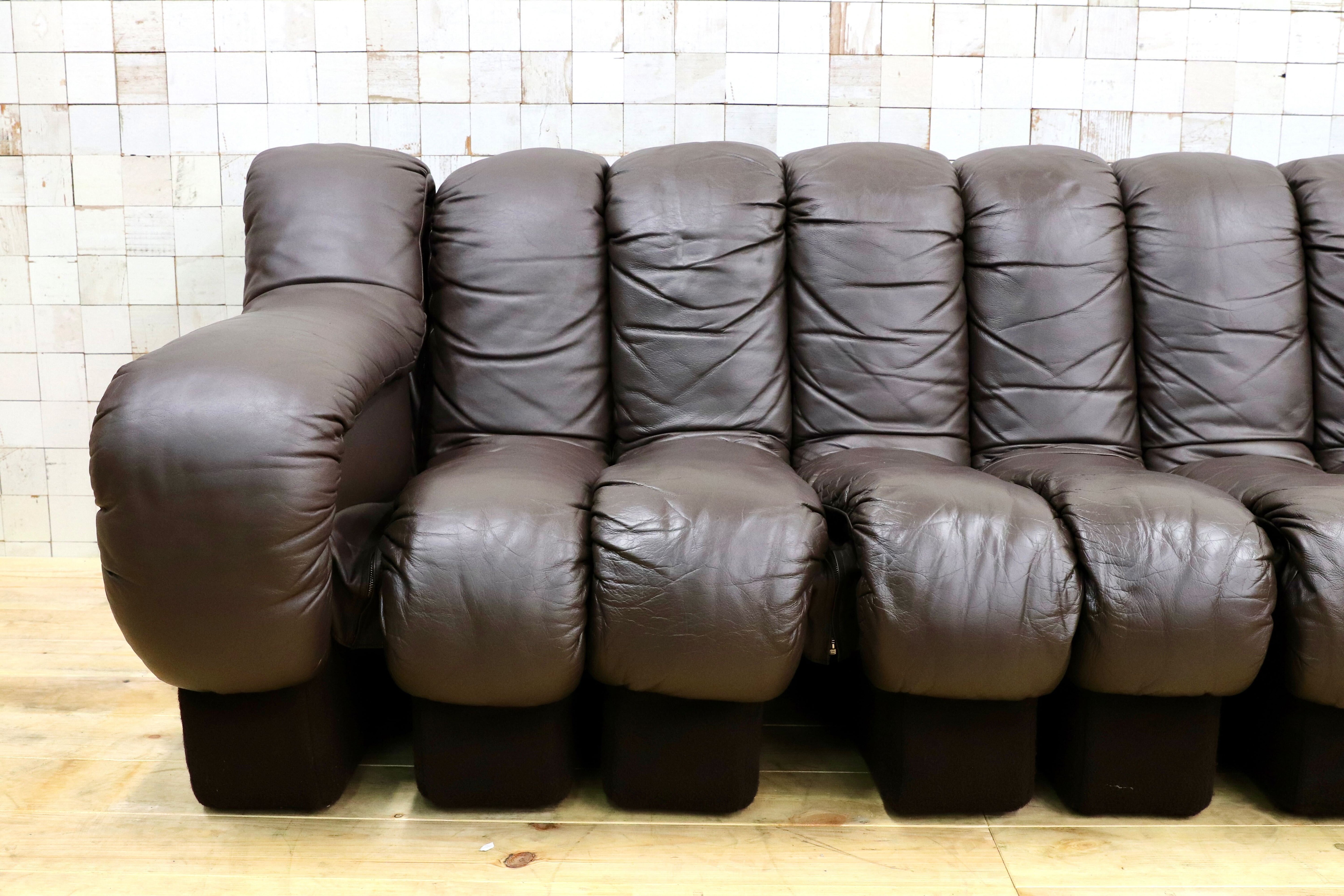 GMHK550○mobilia / モビリア スネークソファ 10連 名作 石原裕次郎 IDC大塚家具 北欧ヴィンテージ ブラウン de sede デセデ