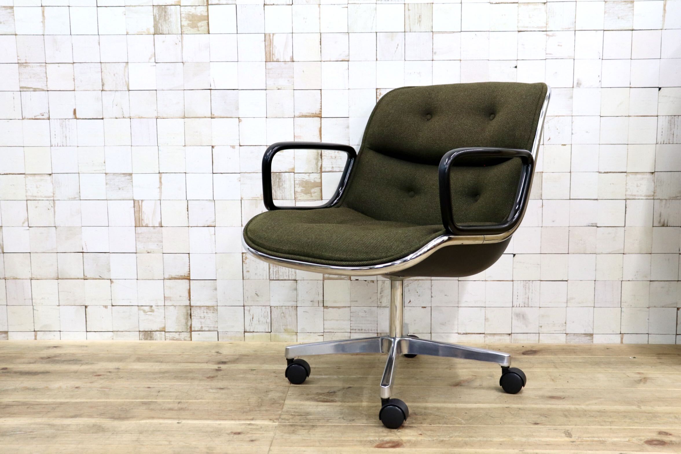 GMJK174H〇Pollock / ポロックチェア ヴィンテージ デスクチェア モスグリーン ミッドセンチュリー デザイナーズ KOKUYOリペア 名作椅子