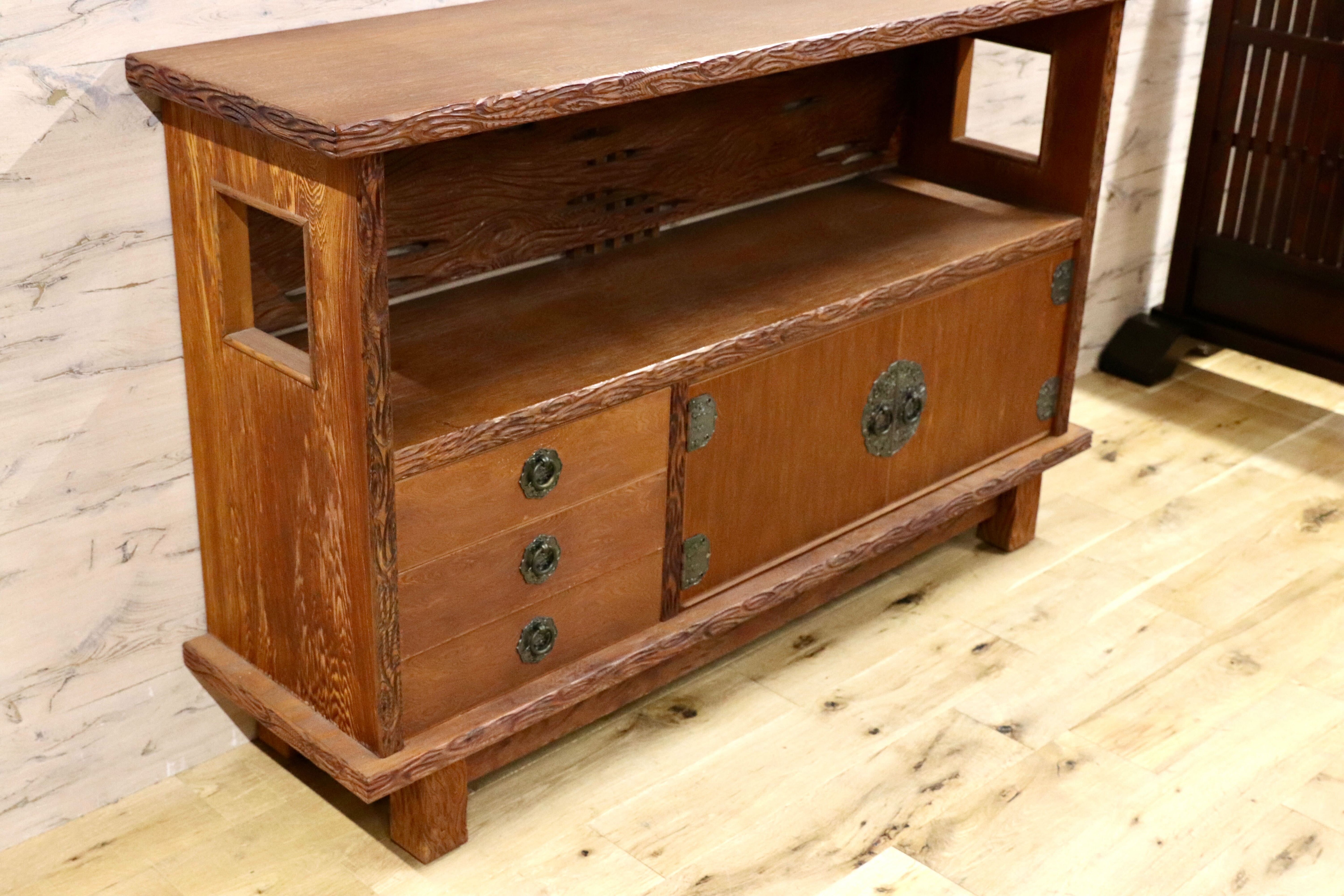 GMHS141○世界遺産屋久杉 茶棚 サイドボード リビングボード 飾り棚 キャビネット 和家具 レトロ アンティーク 座敷 和室 煎茶道具