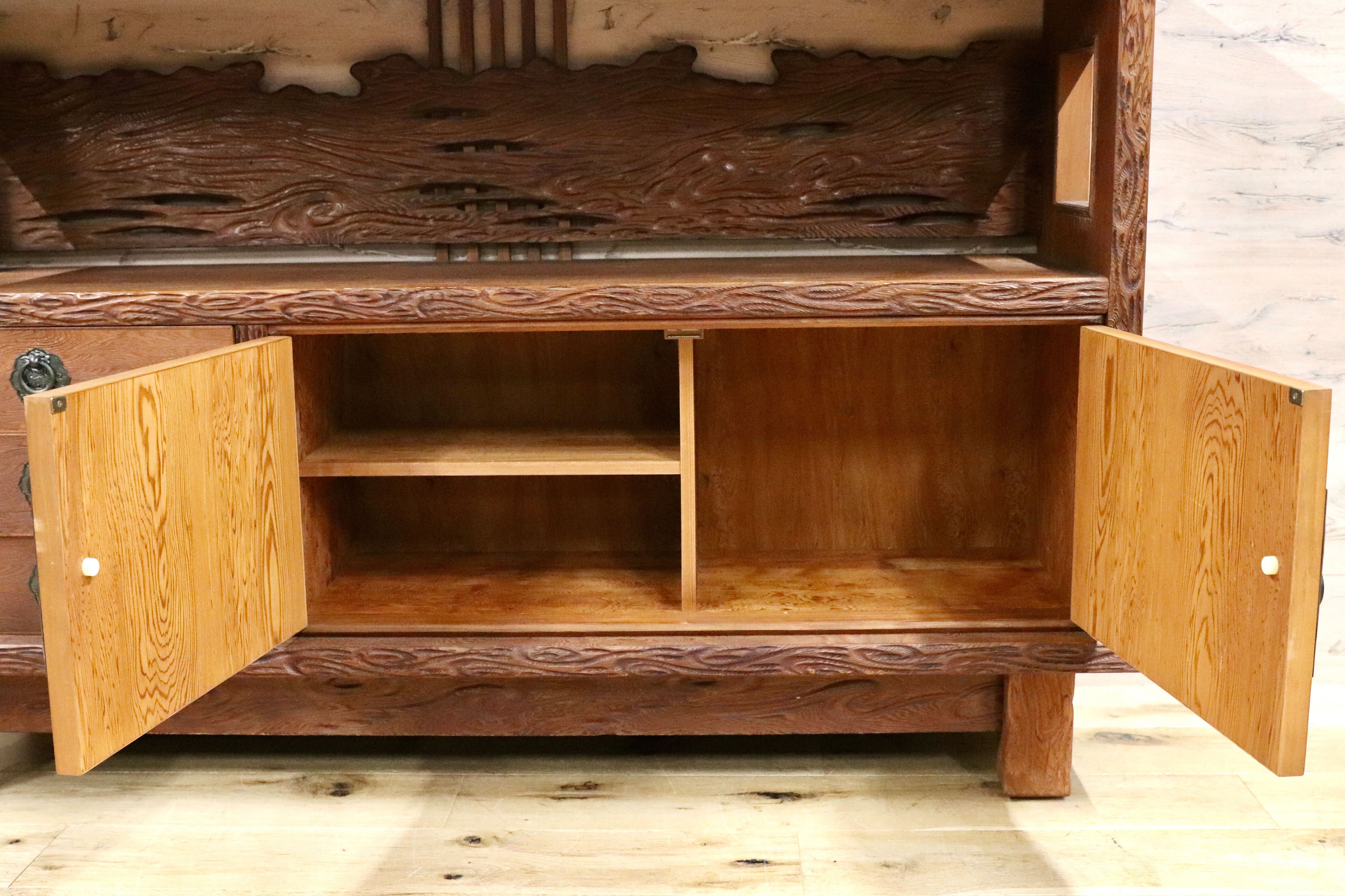 GMHS141○世界遺産屋久杉 茶棚 サイドボード リビングボード 飾り棚 キャビネット 和家具 レトロ アンティーク 座敷 和室 煎茶道具