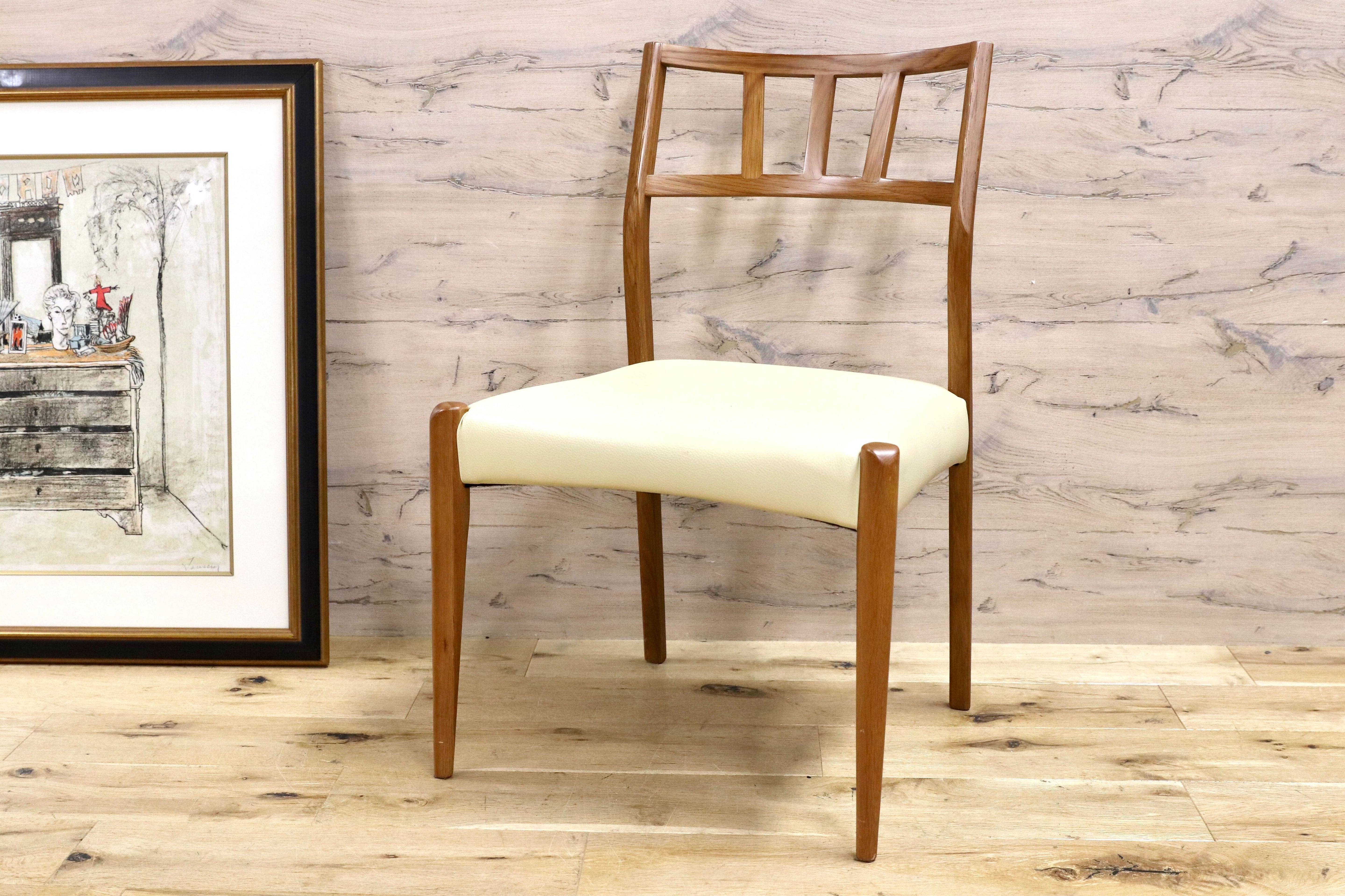 GMCN48○朝日木材加工 Krone ダイニングチェア 椅子 オーク材 合皮 北欧スタイル 希少 廃番