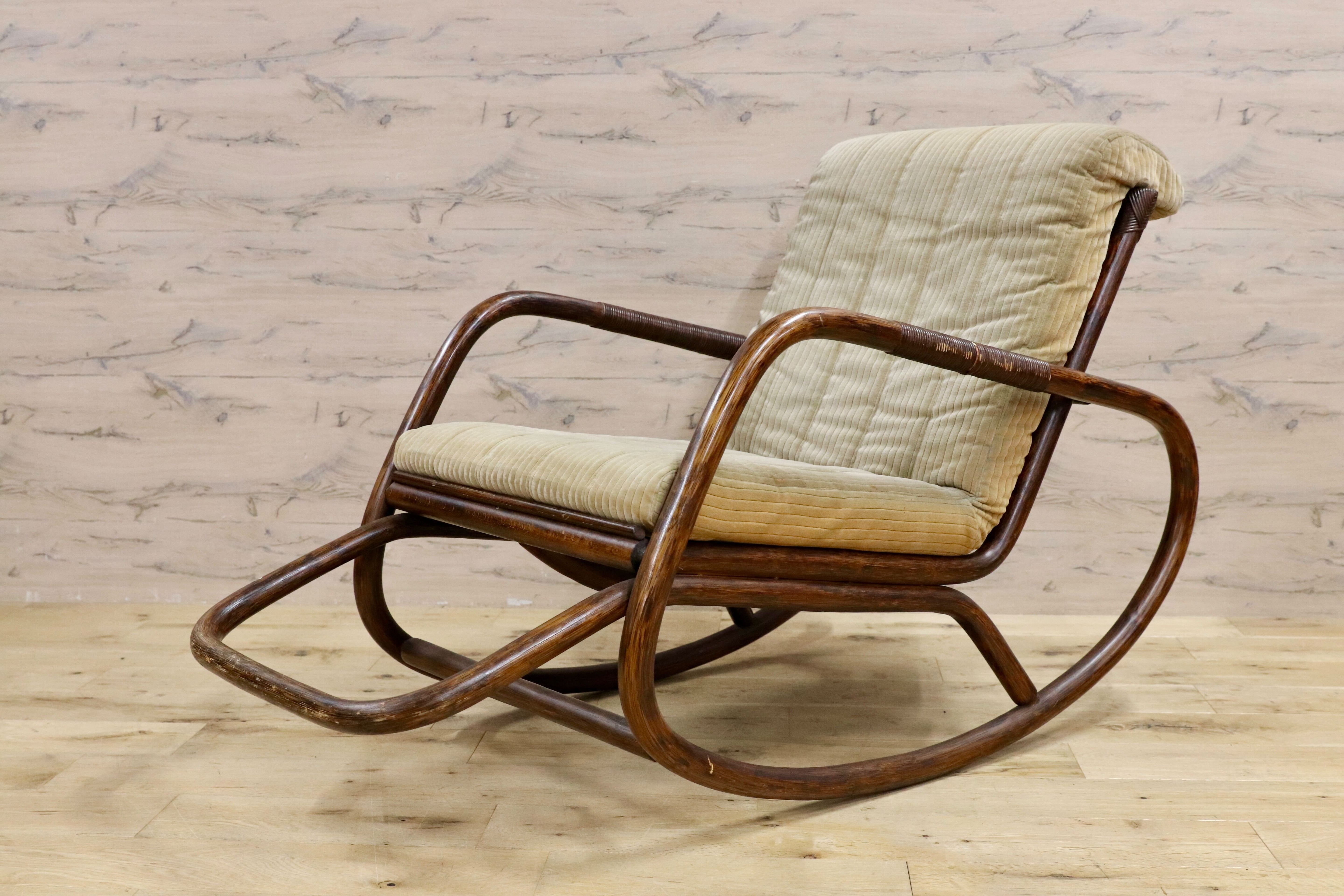 GMIK756○ヴィンテージ ロッキングチェア 揺り椅子 ラタン アジアン 和モダン レトロ アンティーク