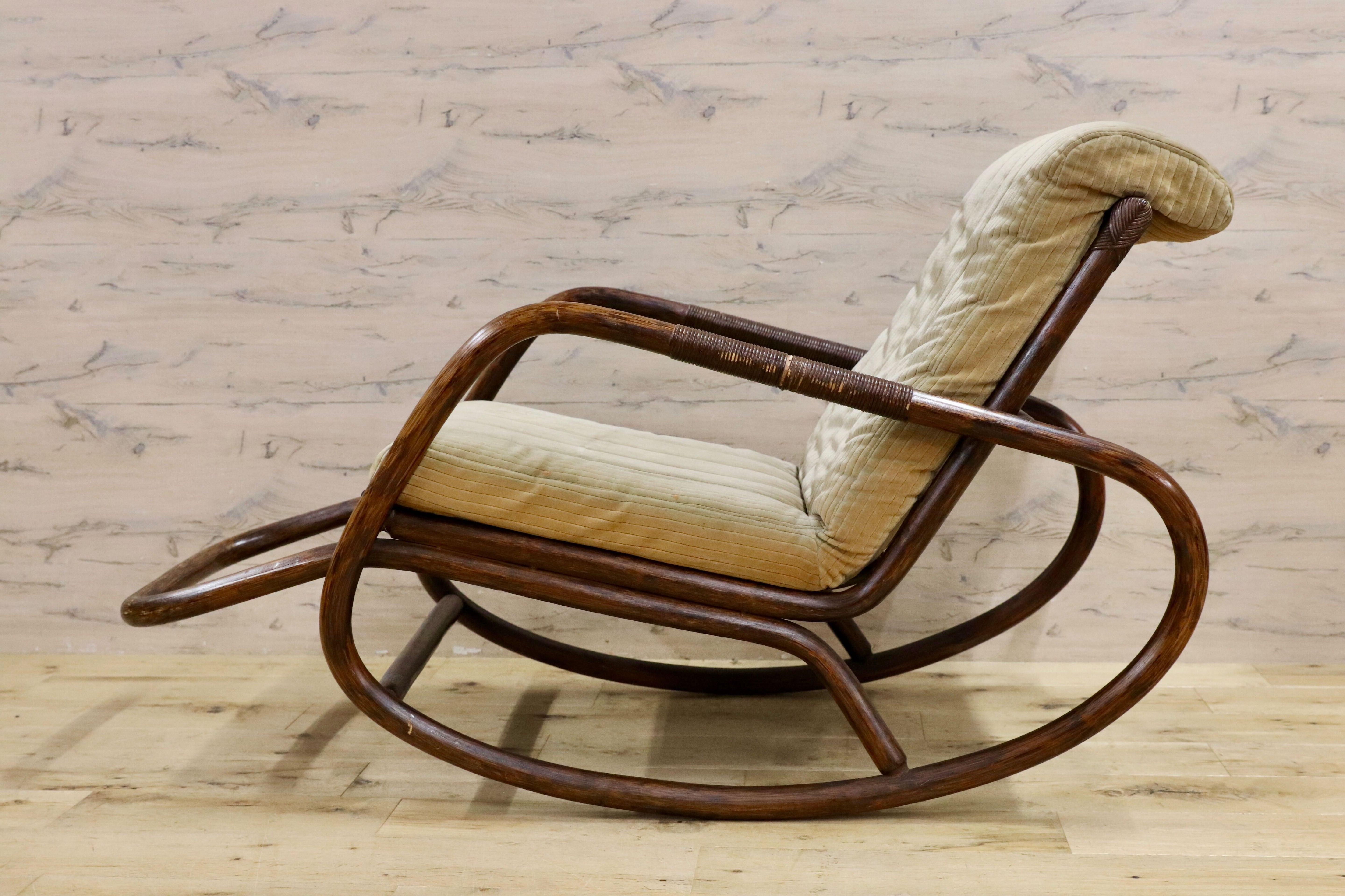 GMIK756○ヴィンテージ ロッキングチェア 揺り椅子 ラタン アジアン 和モダン レトロ アンティーク