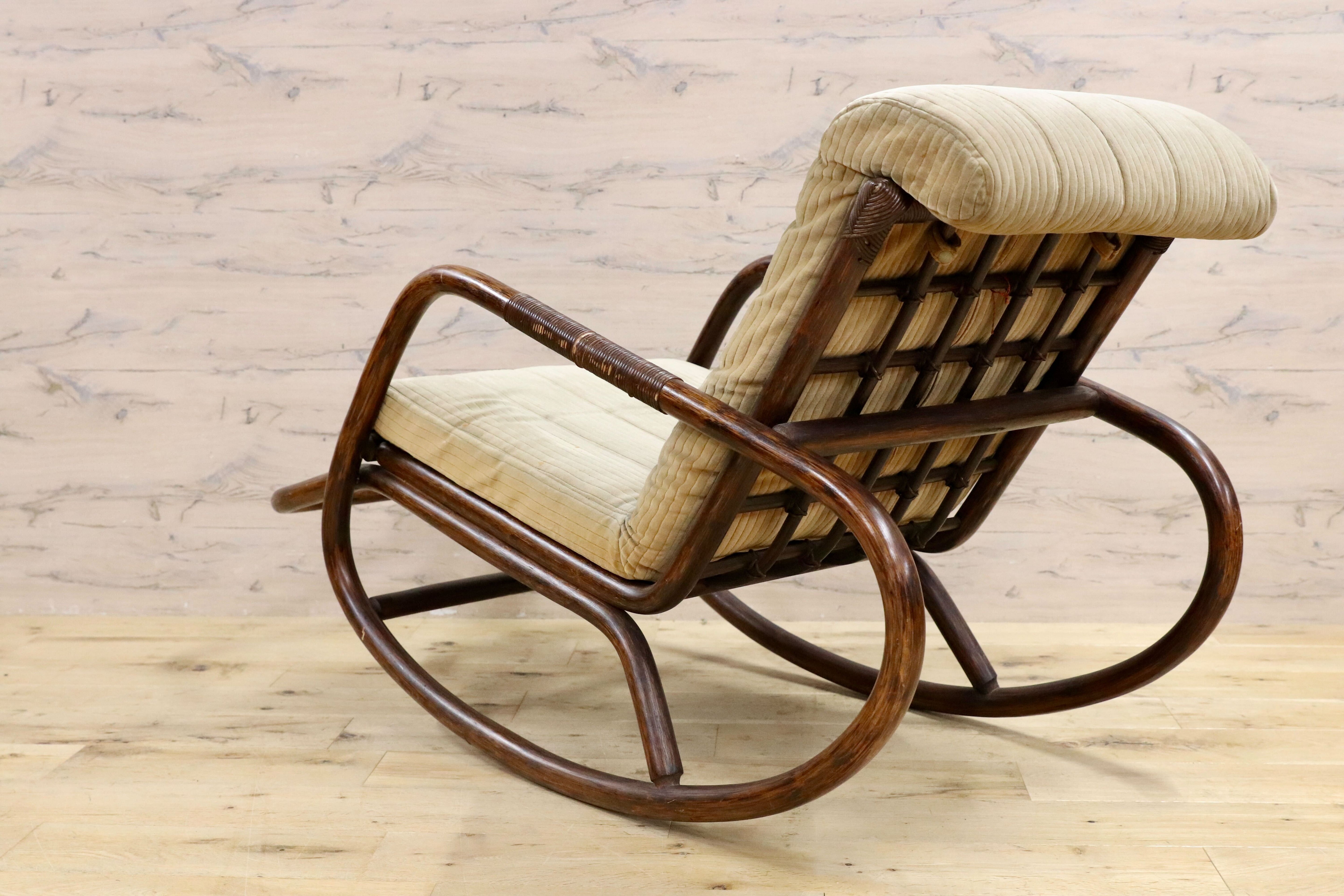 GMIK756○ヴィンテージ ロッキングチェア 揺り椅子 ラタン アジアン 和モダン レトロ アンティーク
