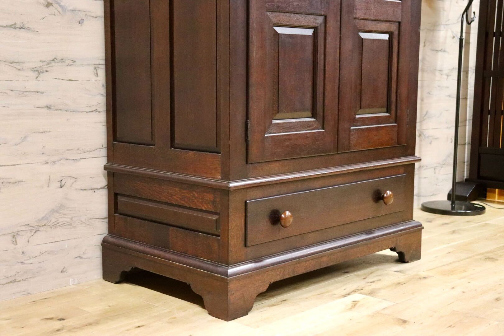 GMGK435B○松本民芸家具 E型洋服箪笥 ワードローブ クローゼット 収納棚 楢無垢材 稀少 アンティーク ヴィンテージ 民藝家具 定価約82万