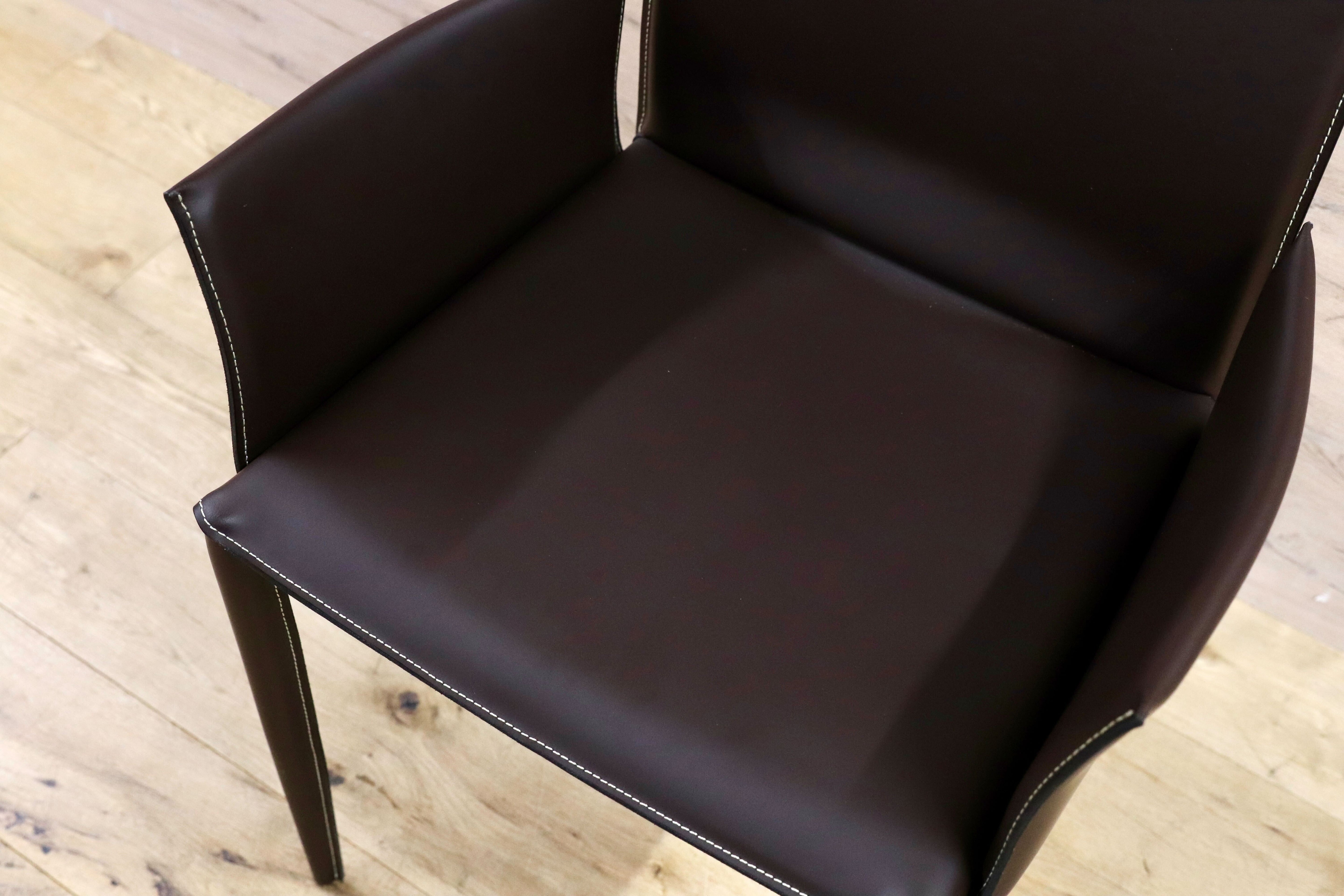 GMHN371B○BONTEMPI CASA / ボンテンピ LINDA ダイニングチェア アームチェア 椅子 レザー イタリア製 定価約13.6万 モデルルーム展示品