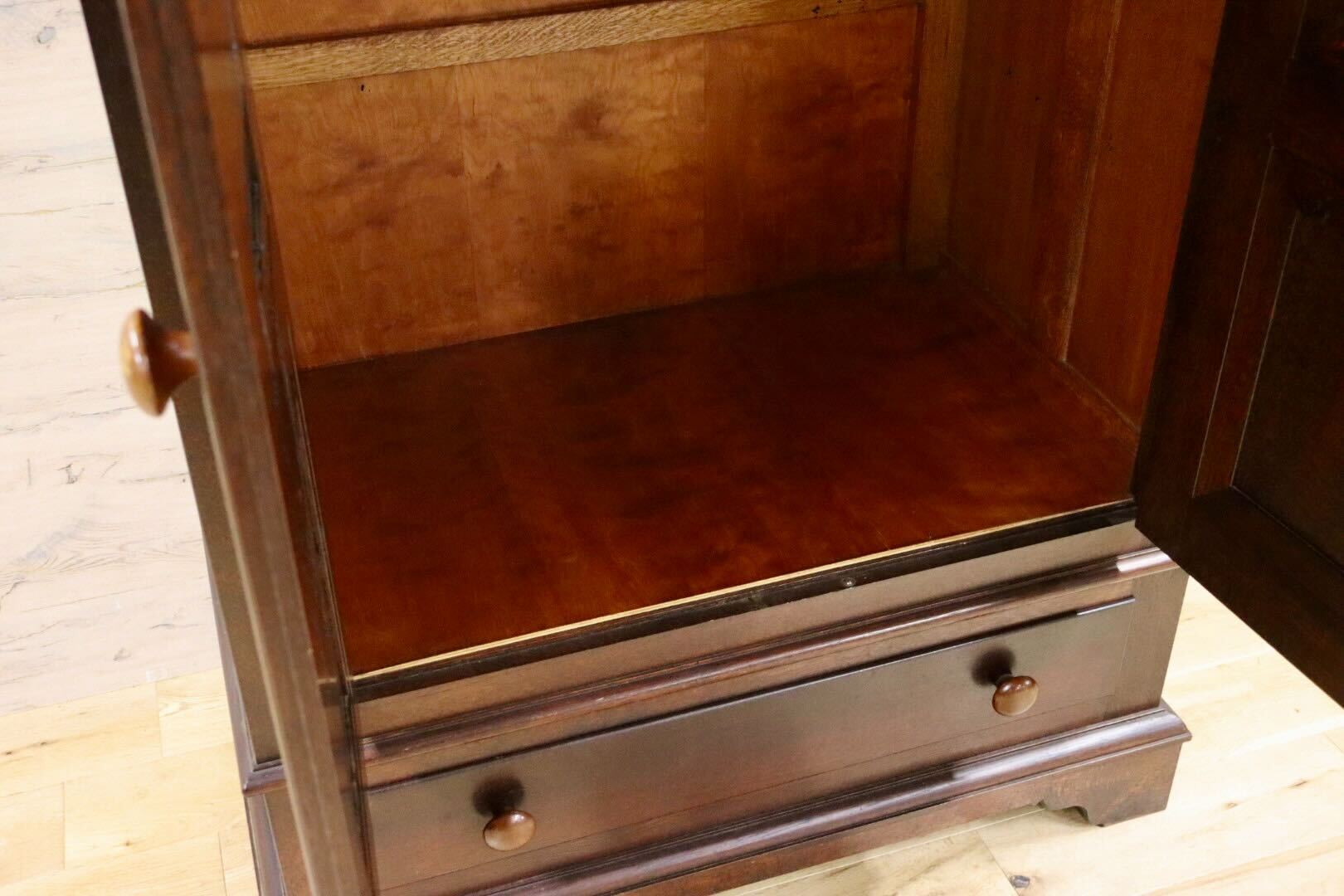 GMGK435B○松本民芸家具 E型洋服箪笥 ワードローブ クローゼット 収納棚 楢無垢材 稀少 アンティーク ヴィンテージ 民藝家具 定価約82万