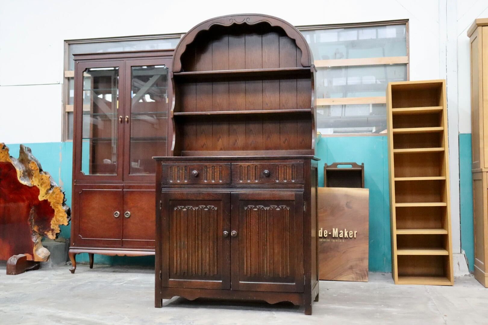 GMIK896○西洋アンティーク ウェルシュドレッサー カップボード キャビネット 飾り棚 ディスプレイ 店舗什器 ヴィンテージ