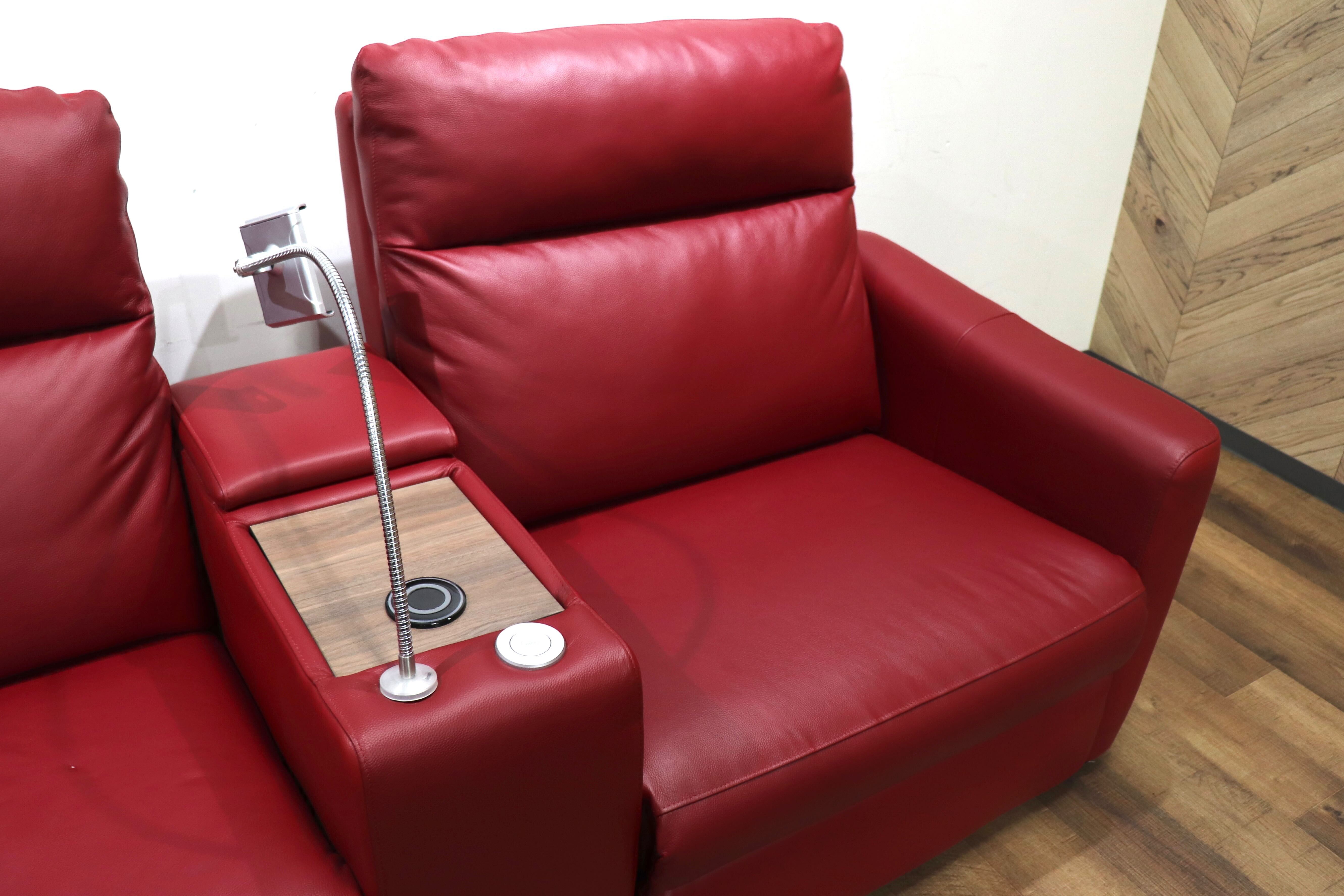 GMHH336○ニトリ / NITORI Nストラス RE 2人掛け電動リクライニングソファ ラブソファ レッド レザー ユニットテーブル 定価約16万