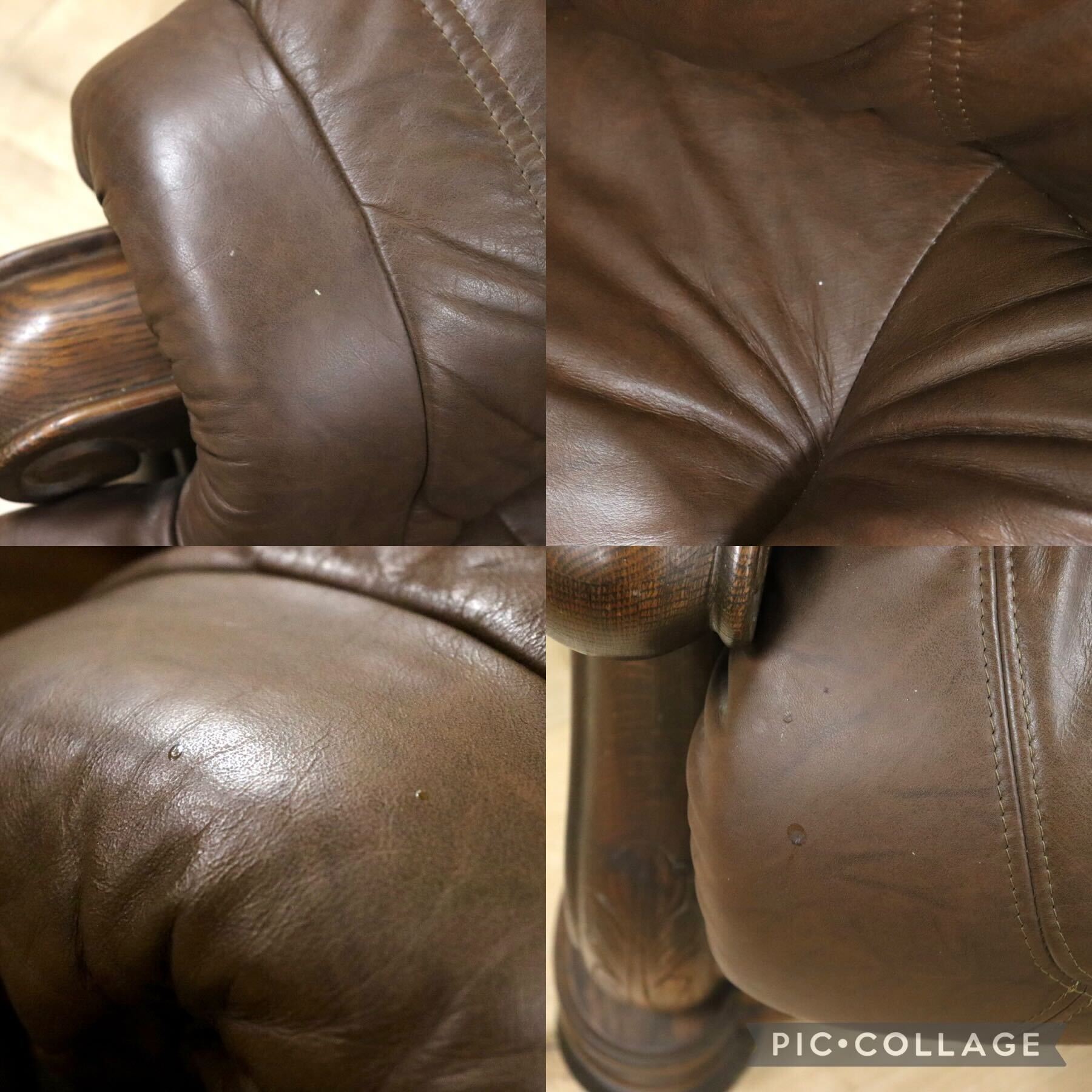 GMHH144A○オランダ製 ダッチカントリー 1人掛けソファ シングルソファ オーク材 本革 応接 リビング ブラウン ヴィンテージ 約35万