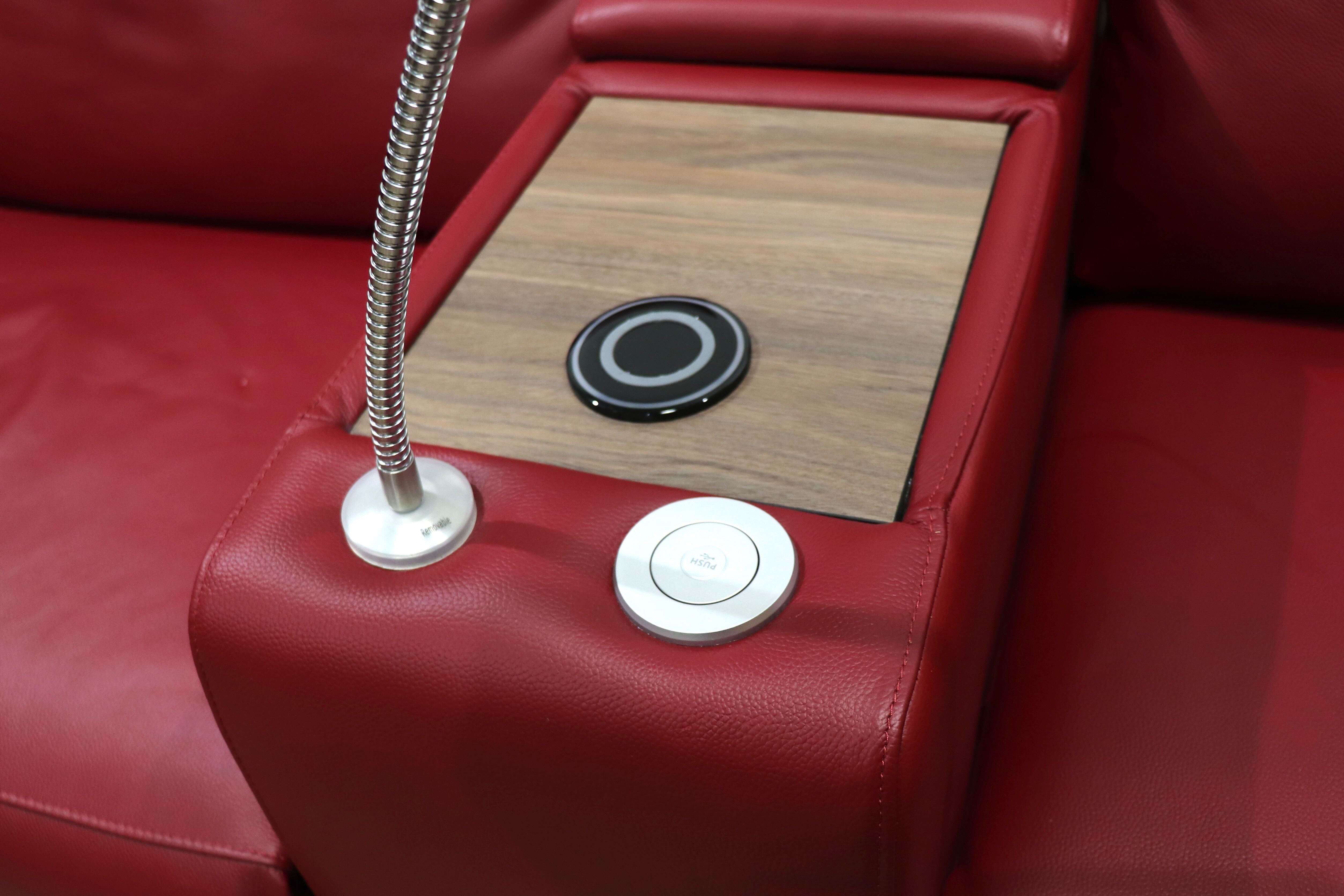 GMHH336○ニトリ / NITORI Nストラス RE 2人掛け電動リクライニングソファ ラブソファ レッド レザー ユニットテーブル 定価約16万