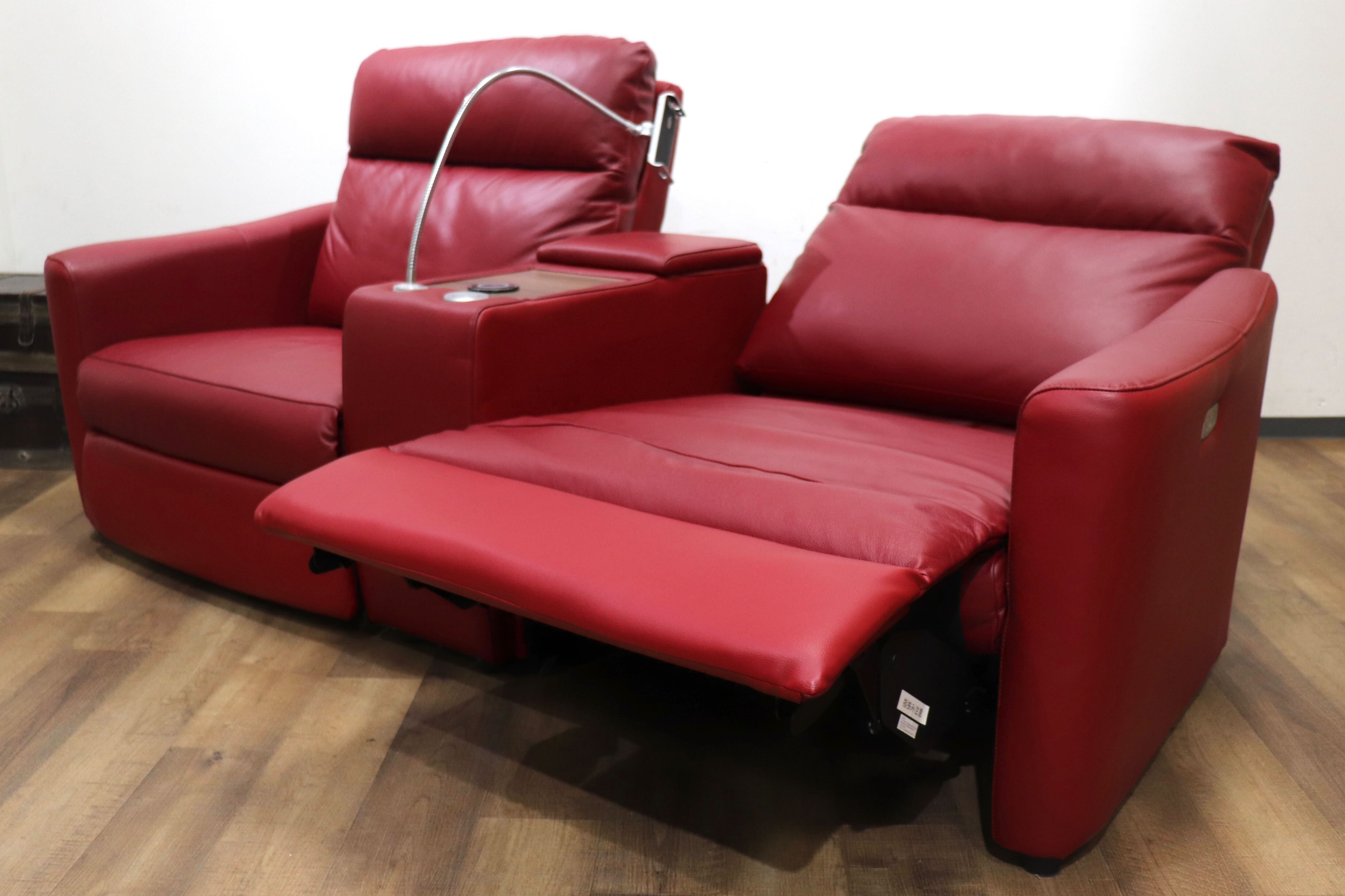 GMHH336○ニトリ / NITORI Nストラス RE 2人掛け電動リクライニングソファ ラブソファ レッド レザー ユニットテーブル 定価約16万