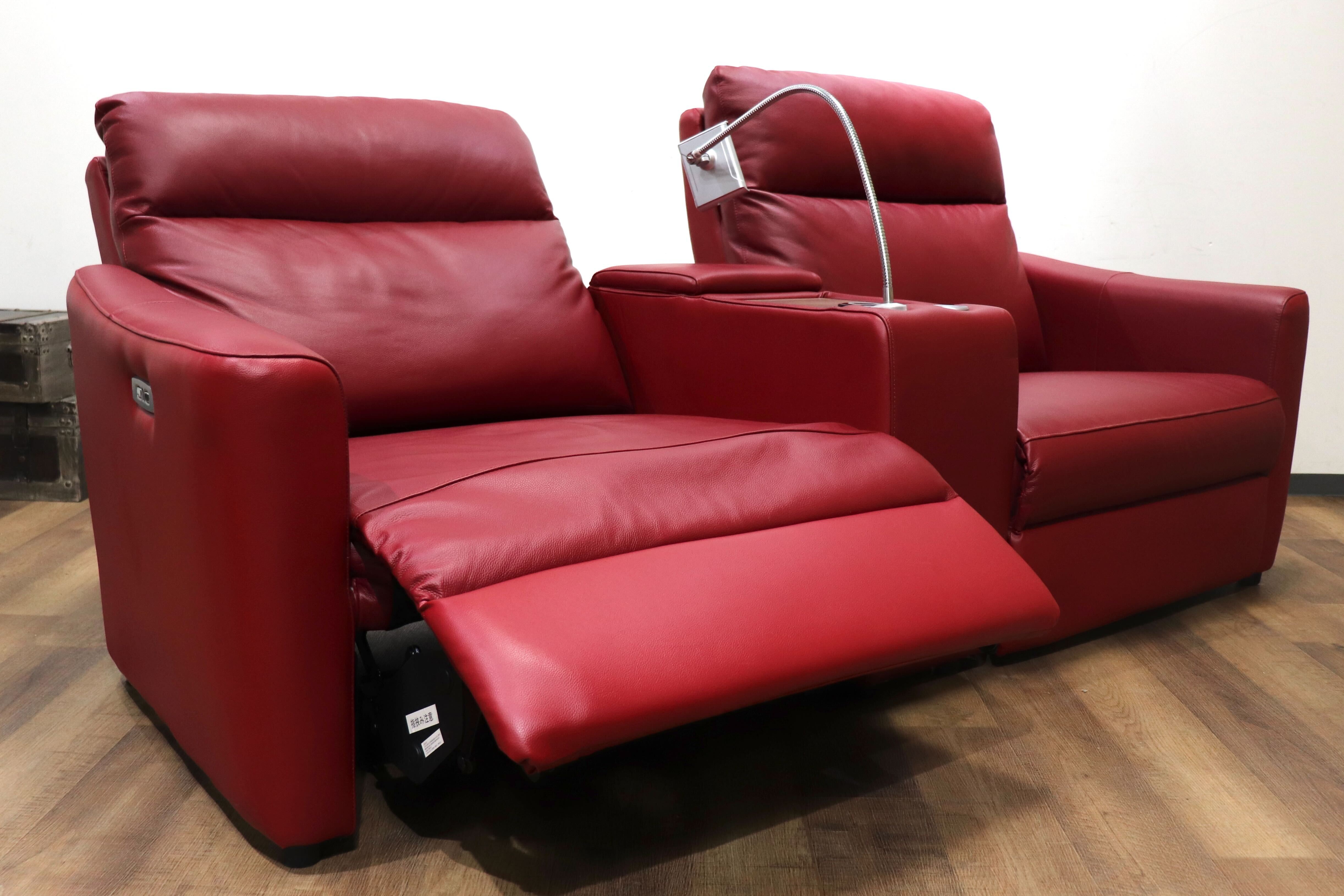 GMHH336○ニトリ / NITORI Nストラス RE 2人掛け電動リクライニングソファ ラブソファ レッド レザー ユニットテーブル 定価約16万