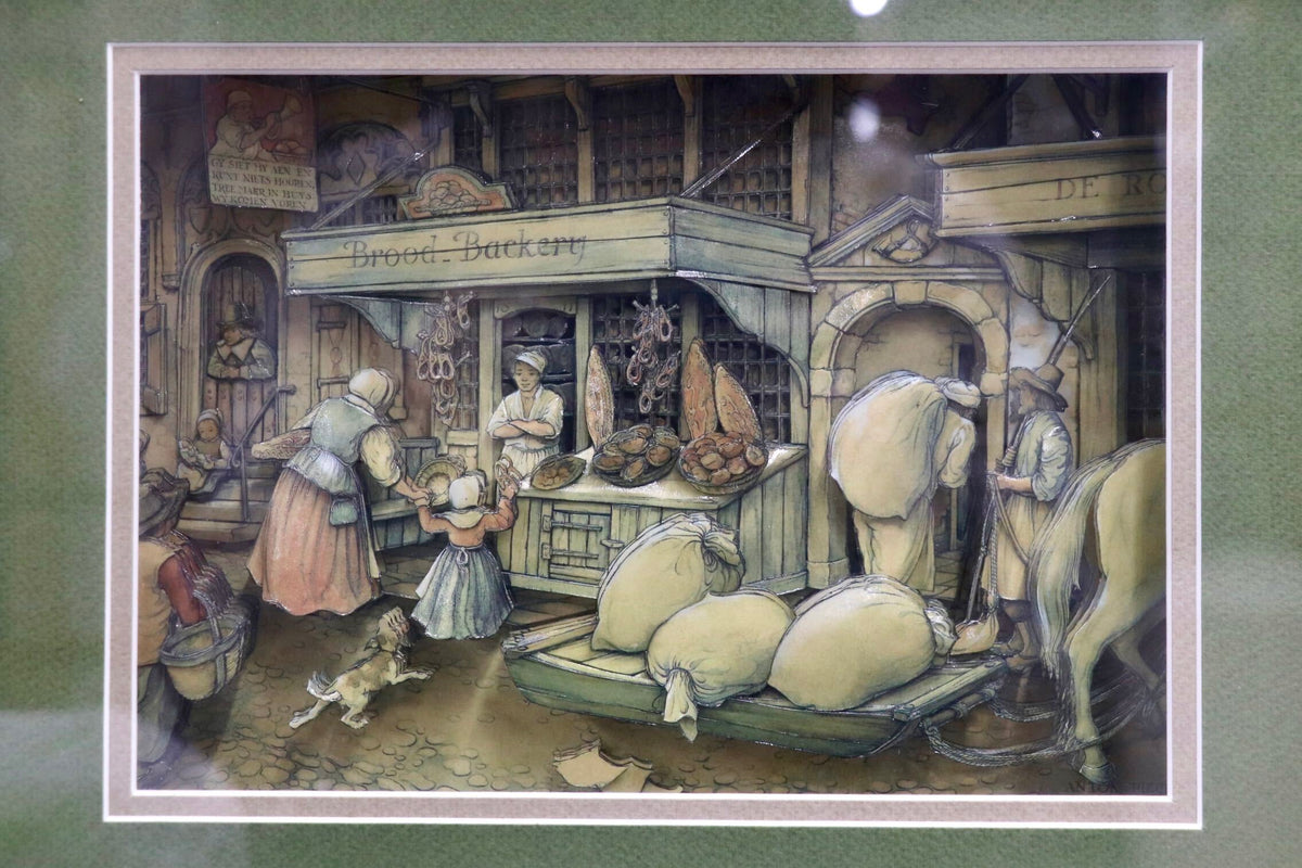 GMJO141U◯Anton Pieck / アントン・ピック ヨーロッパの古い街並みシリーズ Brood-Bakkerij シャドーボックス 西洋 アンティーク
