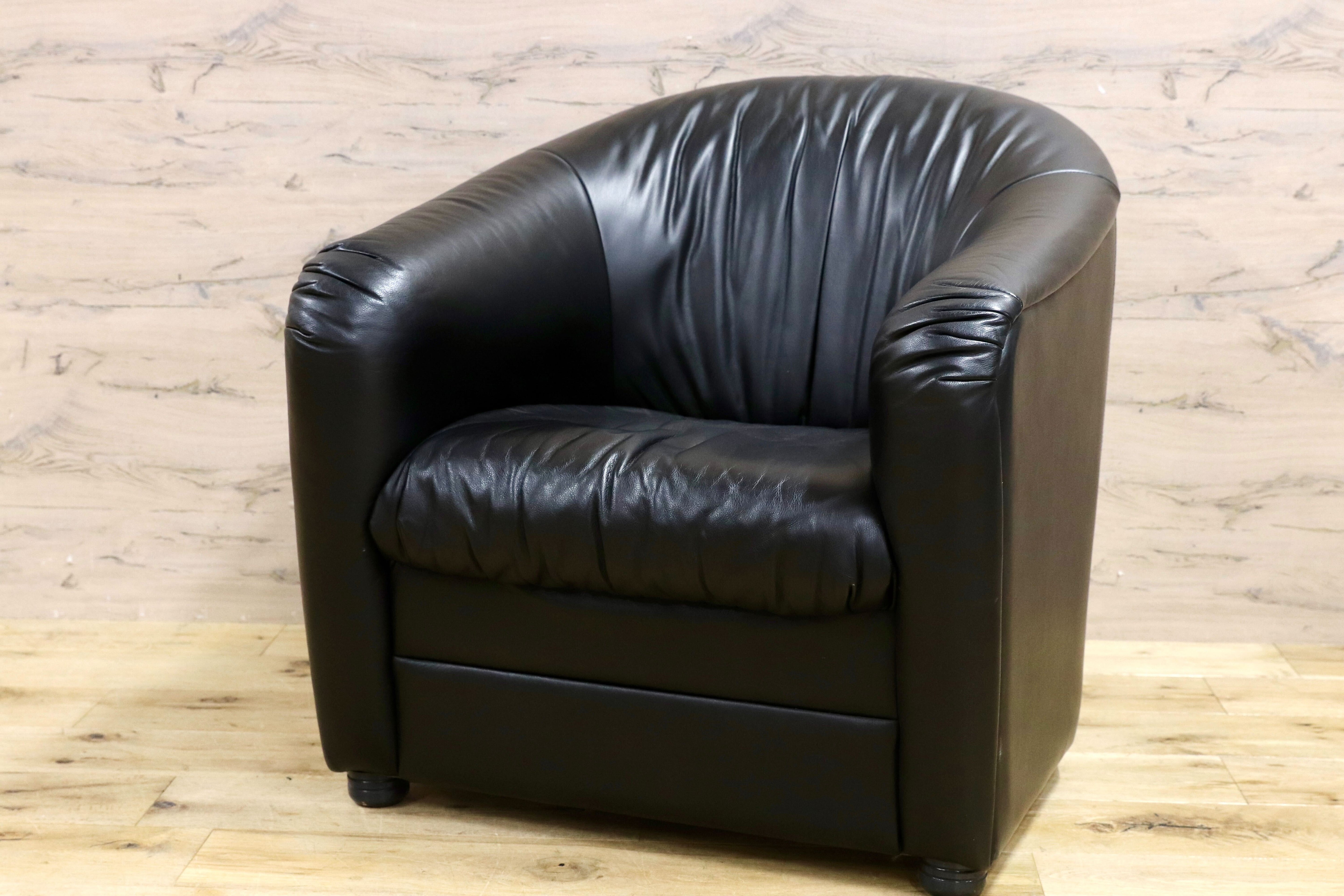 GMHN385B○HUKLA / フクラ 1人掛けソファ ラウンジチェア パーソナルチェア 黒 総革 IDC大塚家具 デザイナーズ ドイツ 約23万