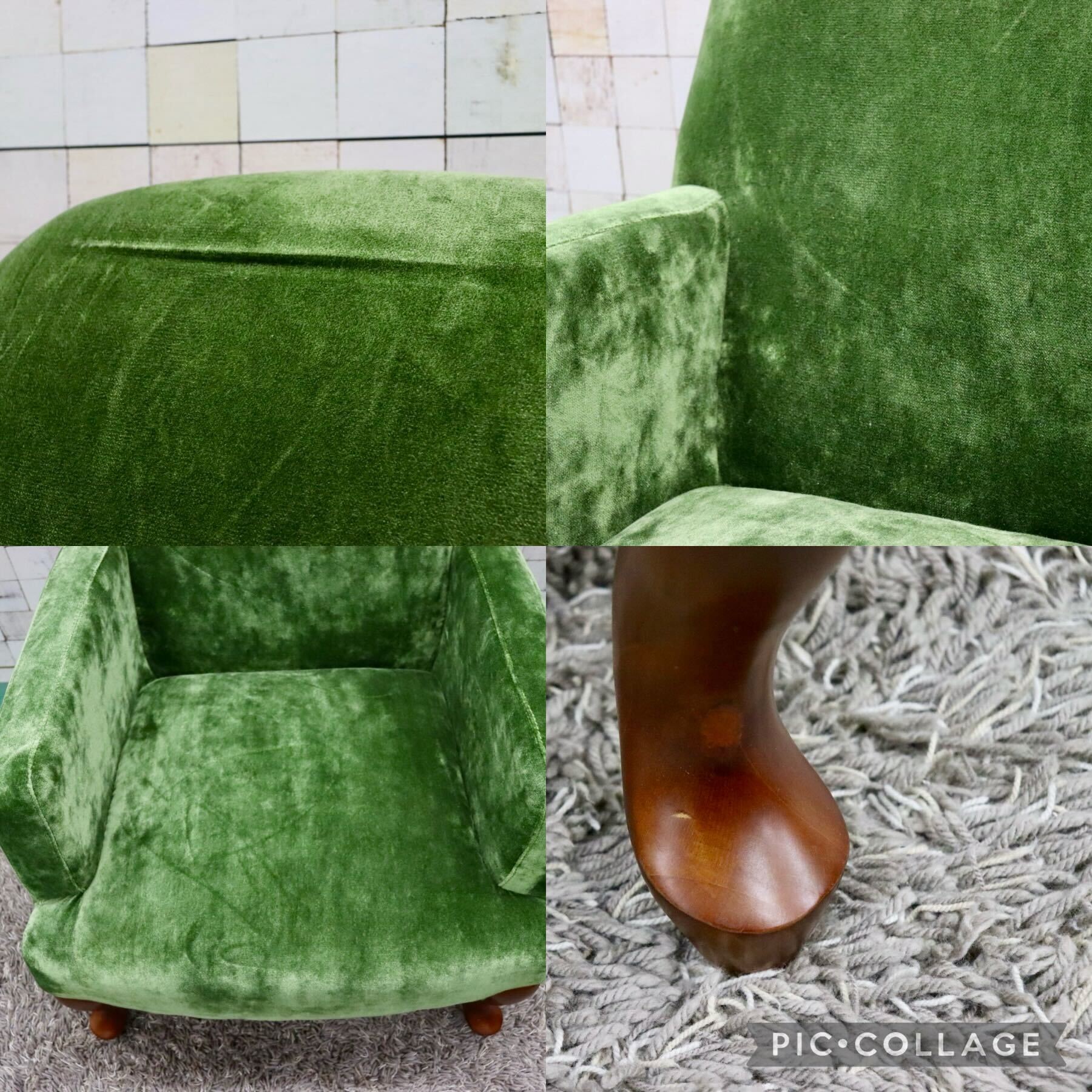 GMGK375B○Canffy / キャンフィー CA-0001 アームチェア シングルソファ ラウンジチェア グリーン ファブリック 定価約5.8万 展示品