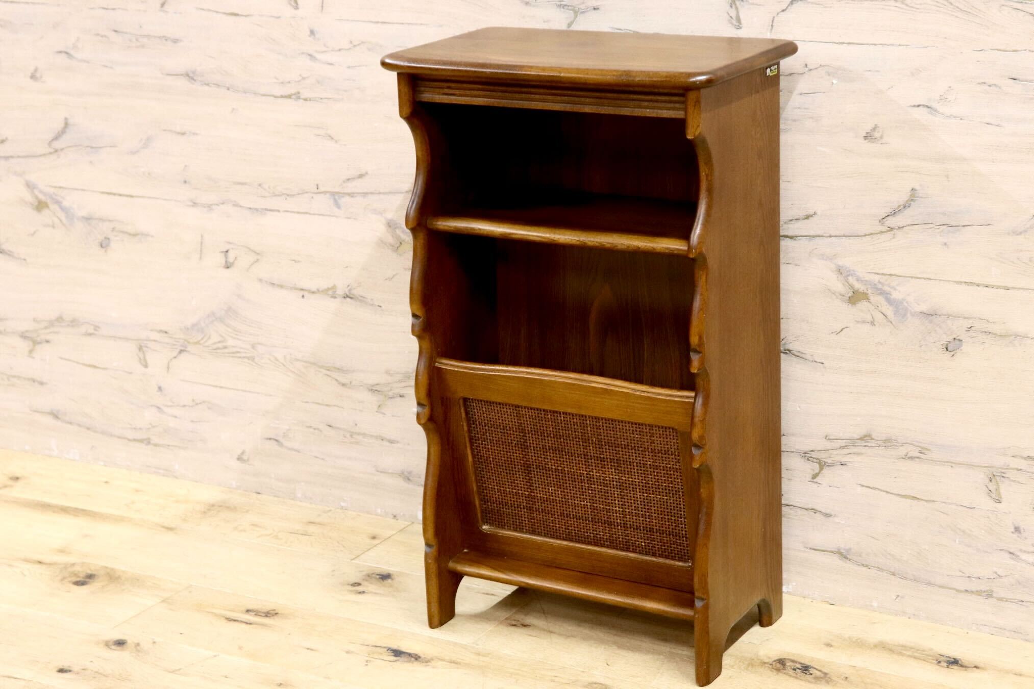 GMIS271○karimoku / カリモク コロニアル 電話台 FAX台 花台 マガジンラック ラタン レトロ 国産家具