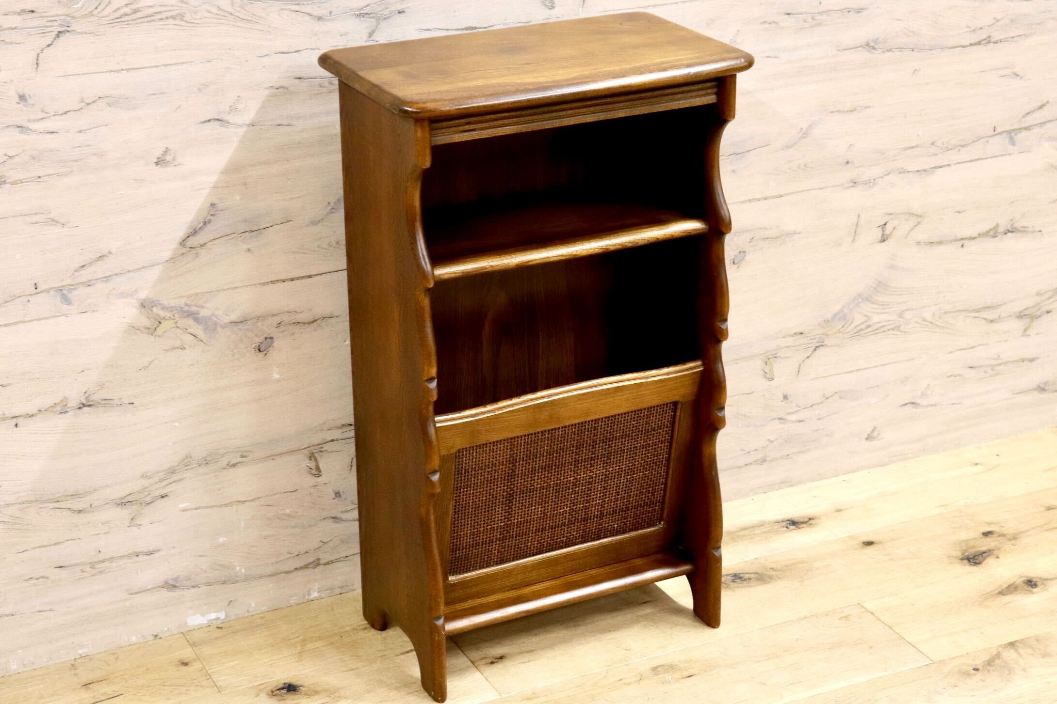 GMIS271○karimoku / カリモク コロニアル 電話台 FAX台 花台 マガジンラック ラタン レトロ 国産家具