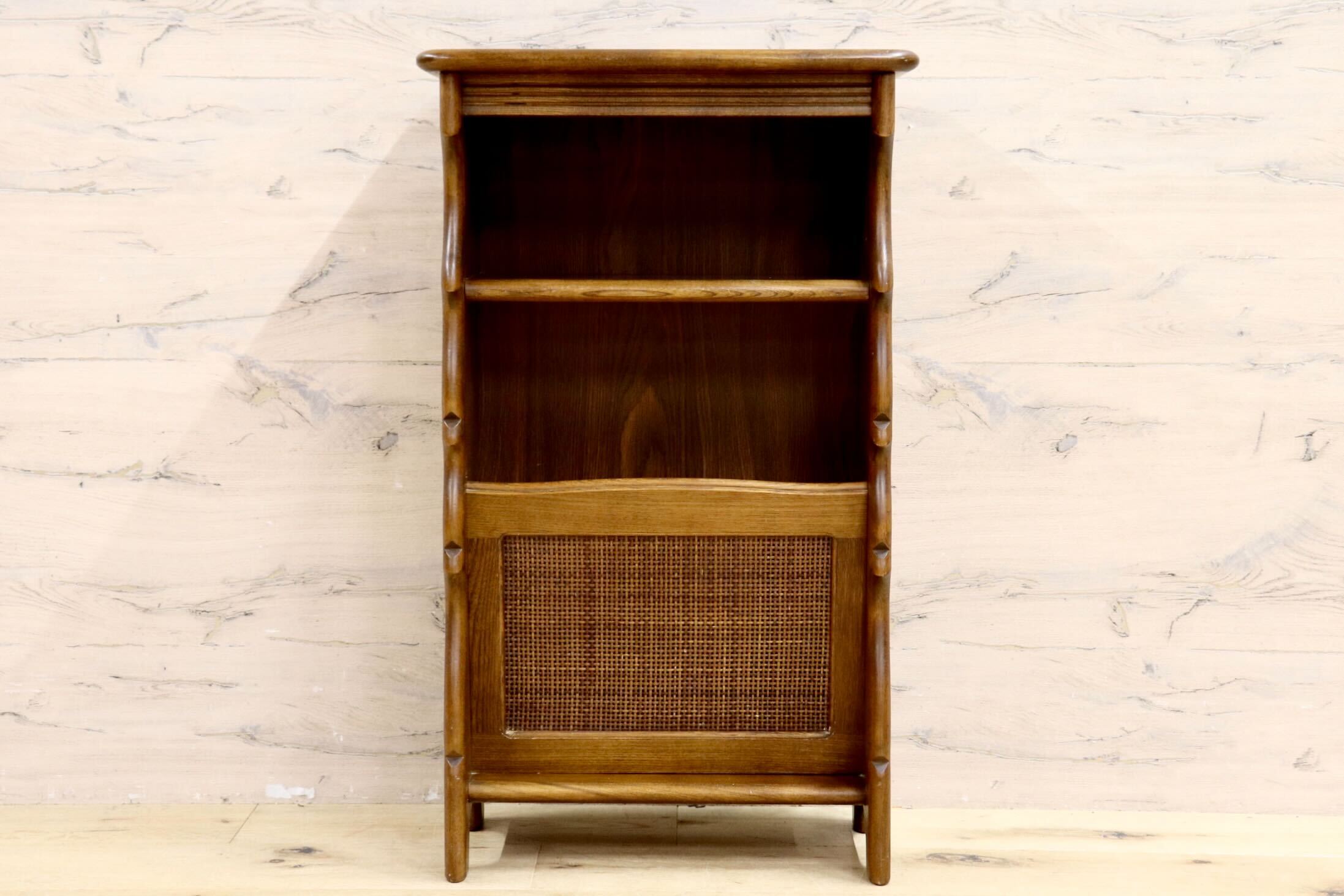 GMIS271○karimoku / カリモク コロニアル 電話台 FAX台 花台 マガジンラック ラタン レトロ 国産家具