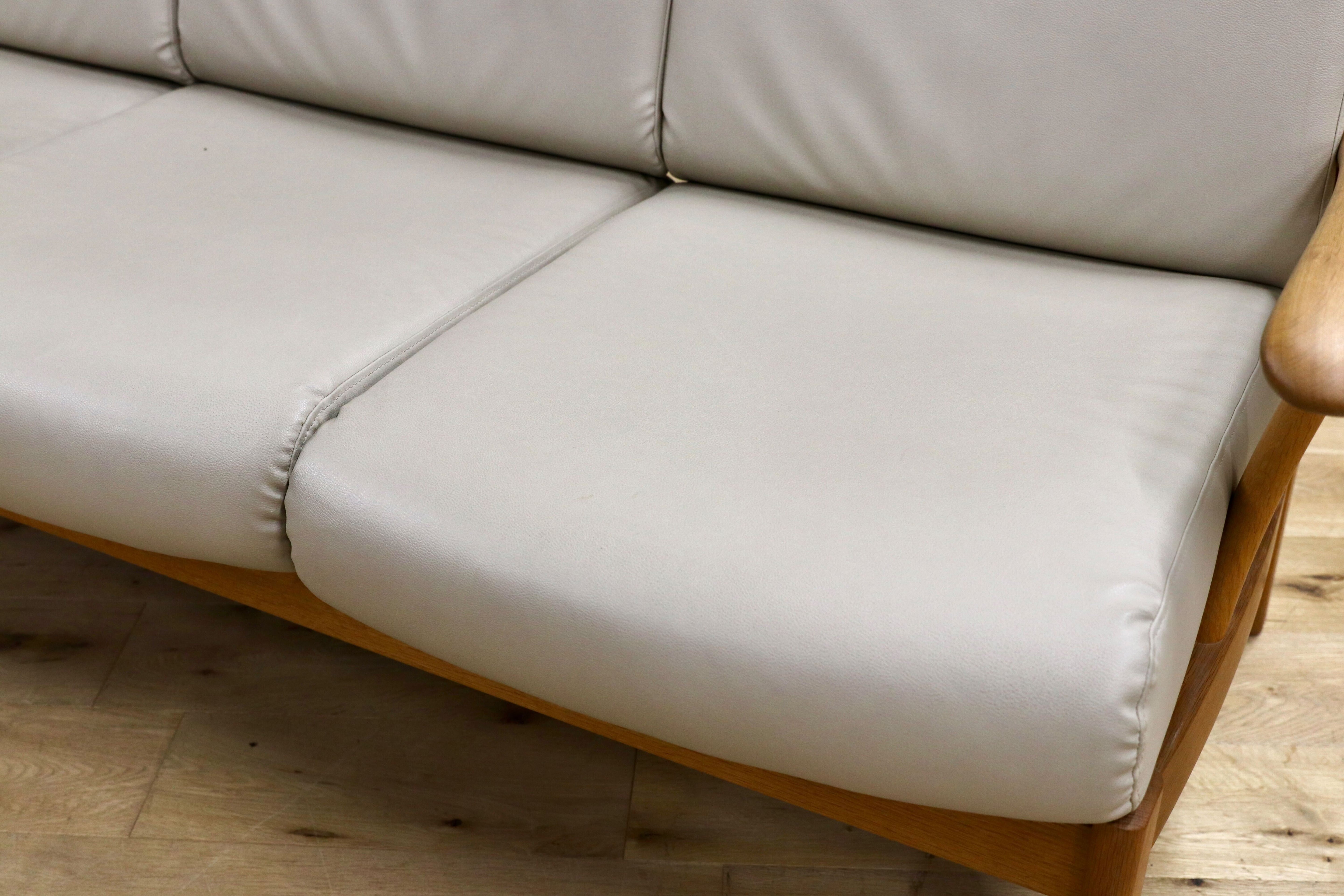 GMIS173○飛騨産業 / HIDA キツツキ CRESCENT クレセント 3人掛けソファ トリプルソファ オーク 佐々木敏光 合皮 約33万