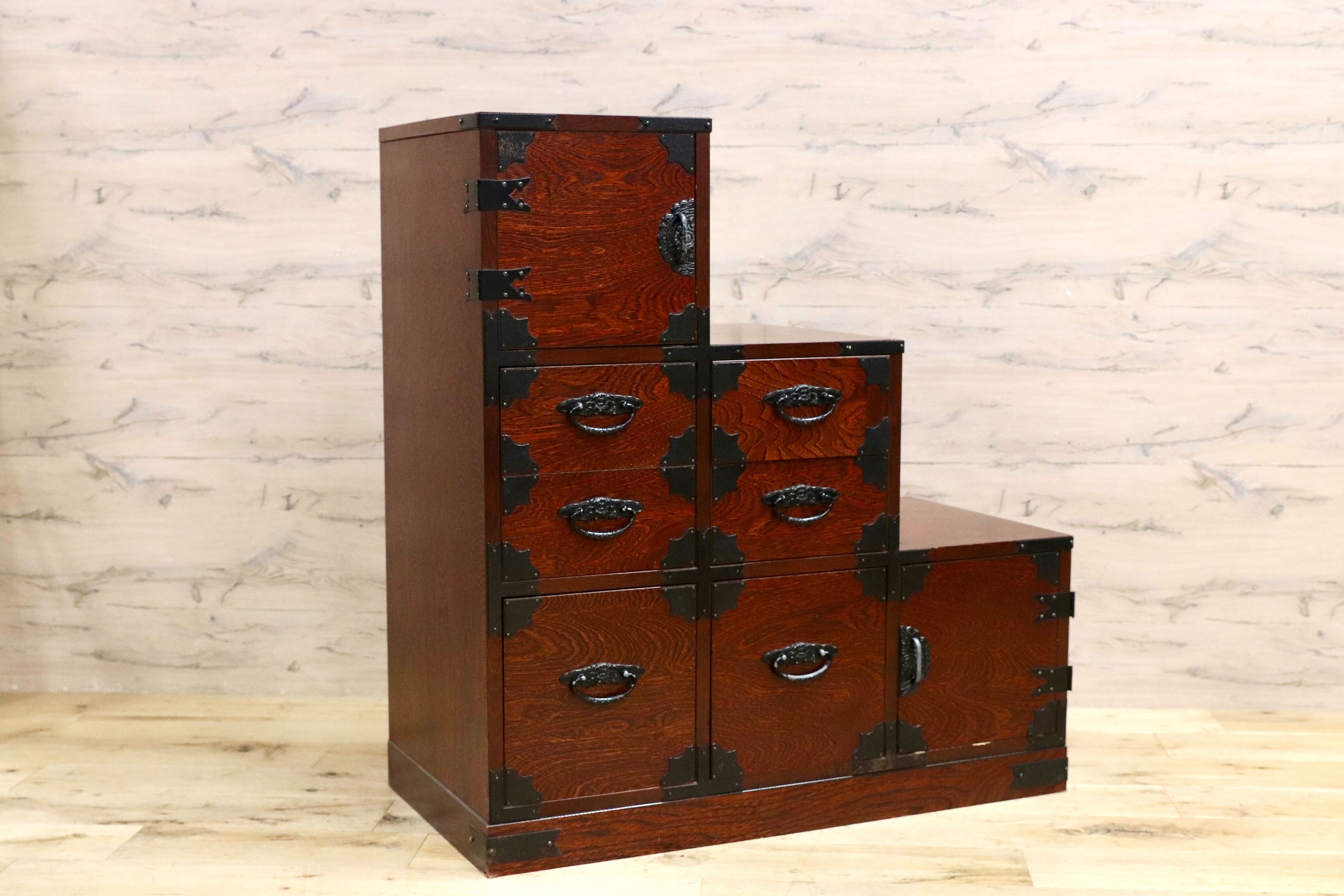 GMIS429○階段箪笥 アンティーク 和家具 整理箪笥 サイドボード 和室 座敷 レトロ 古民家 時代箪笥