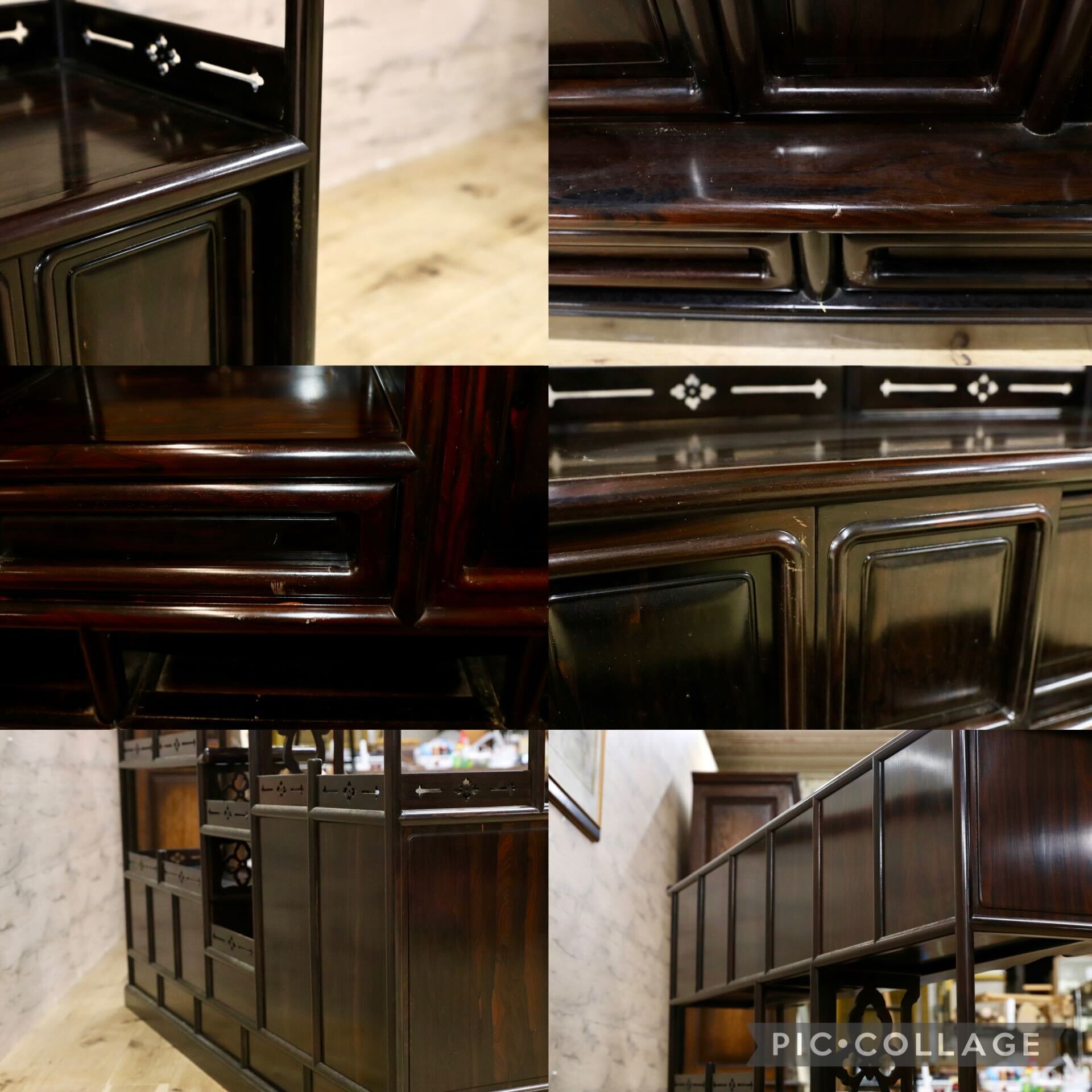 GMIK865○黒檀 最高級 茶棚 サイドボード リビングボード キャビネット 和室 和家具 座敷 和モダン レトロ アンティーク 約130万