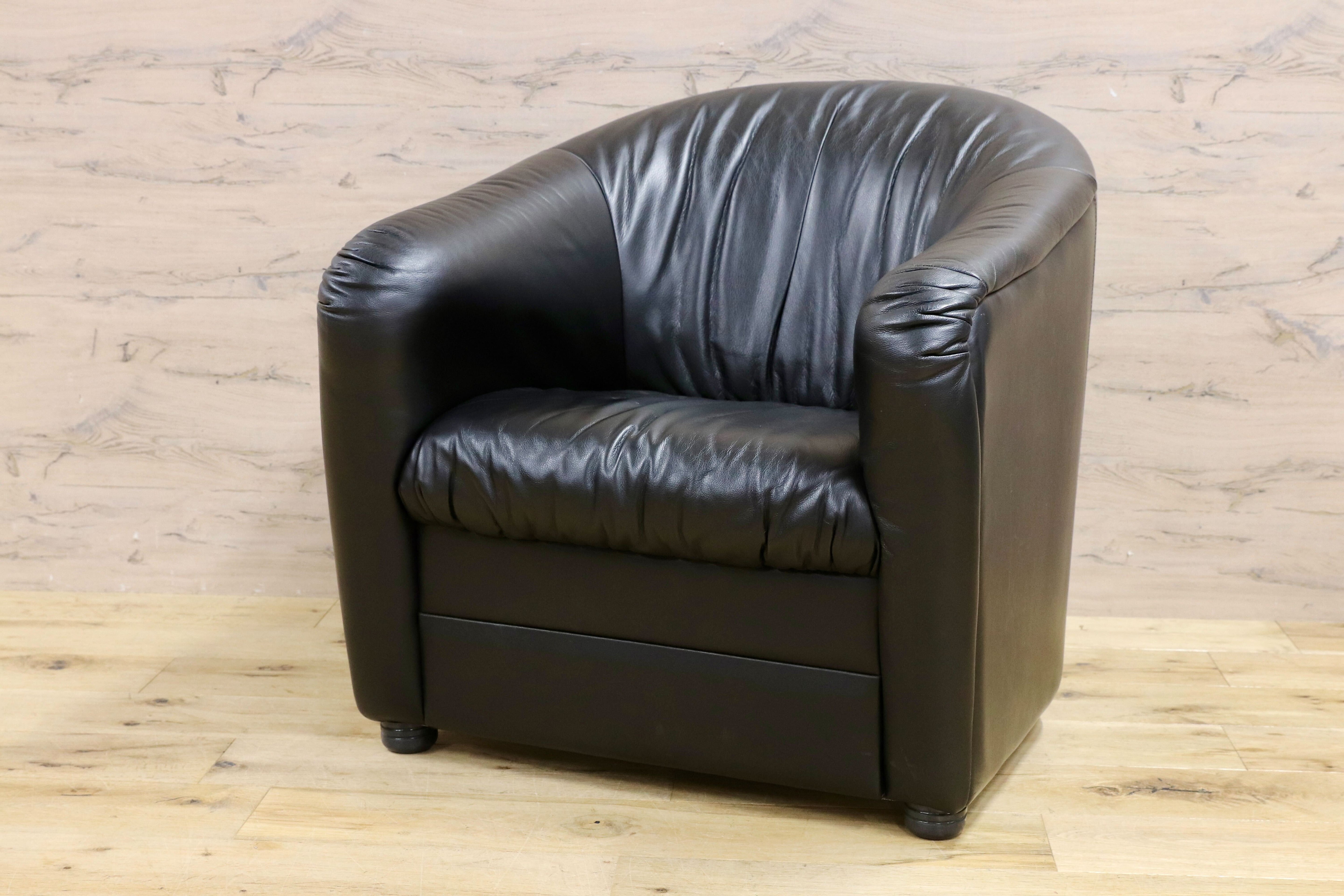 GMHN385C○HUKLA / フクラ 1人掛けソファ ラウンジチェア パーソナルチェア 黒 総革 IDC大塚家具 デザイナーズ ドイツ 約23万