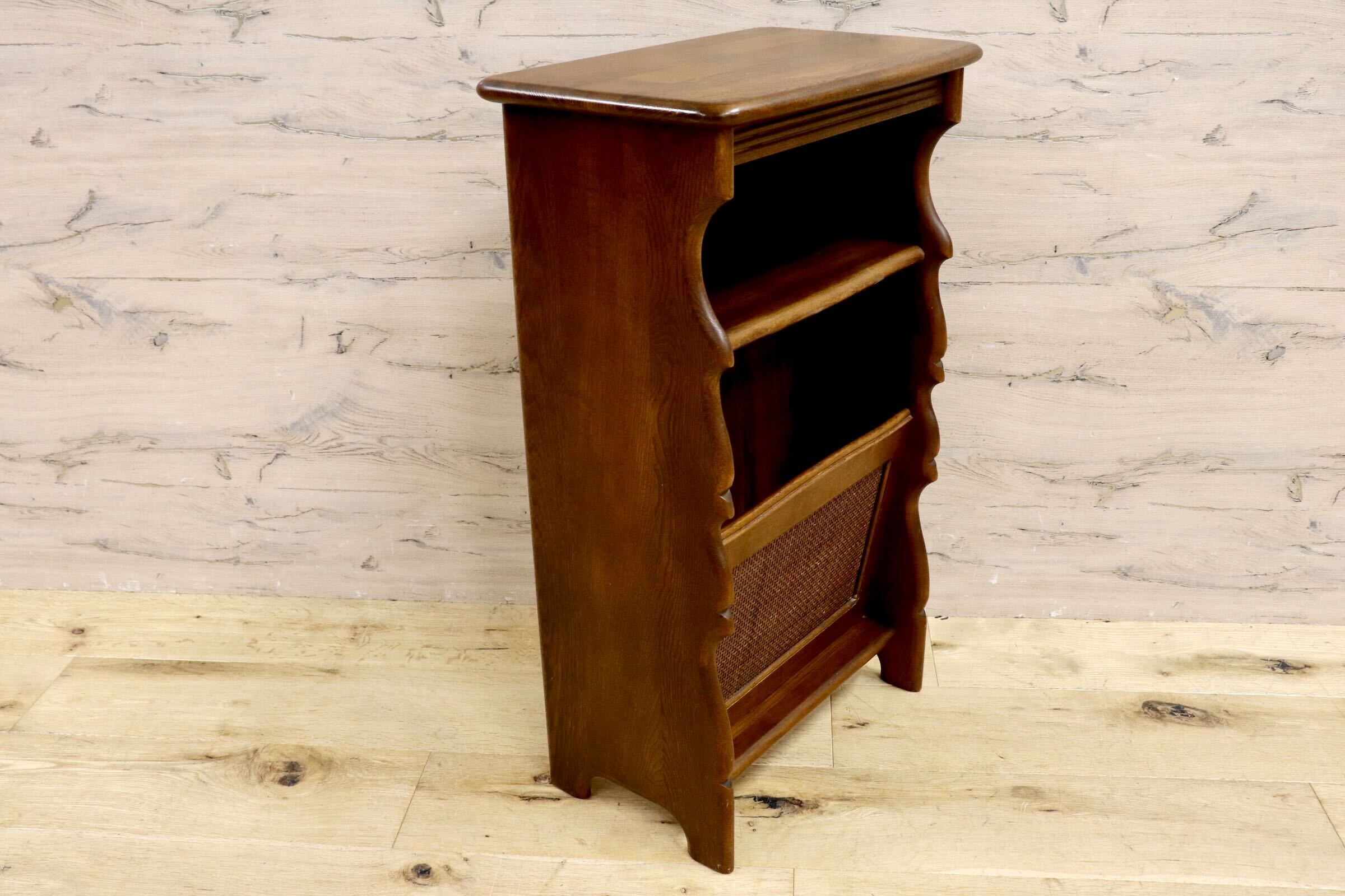 GMIS271○karimoku / カリモク コロニアル 電話台 FAX台 花台 マガジンラック ラタン レトロ 国産家具