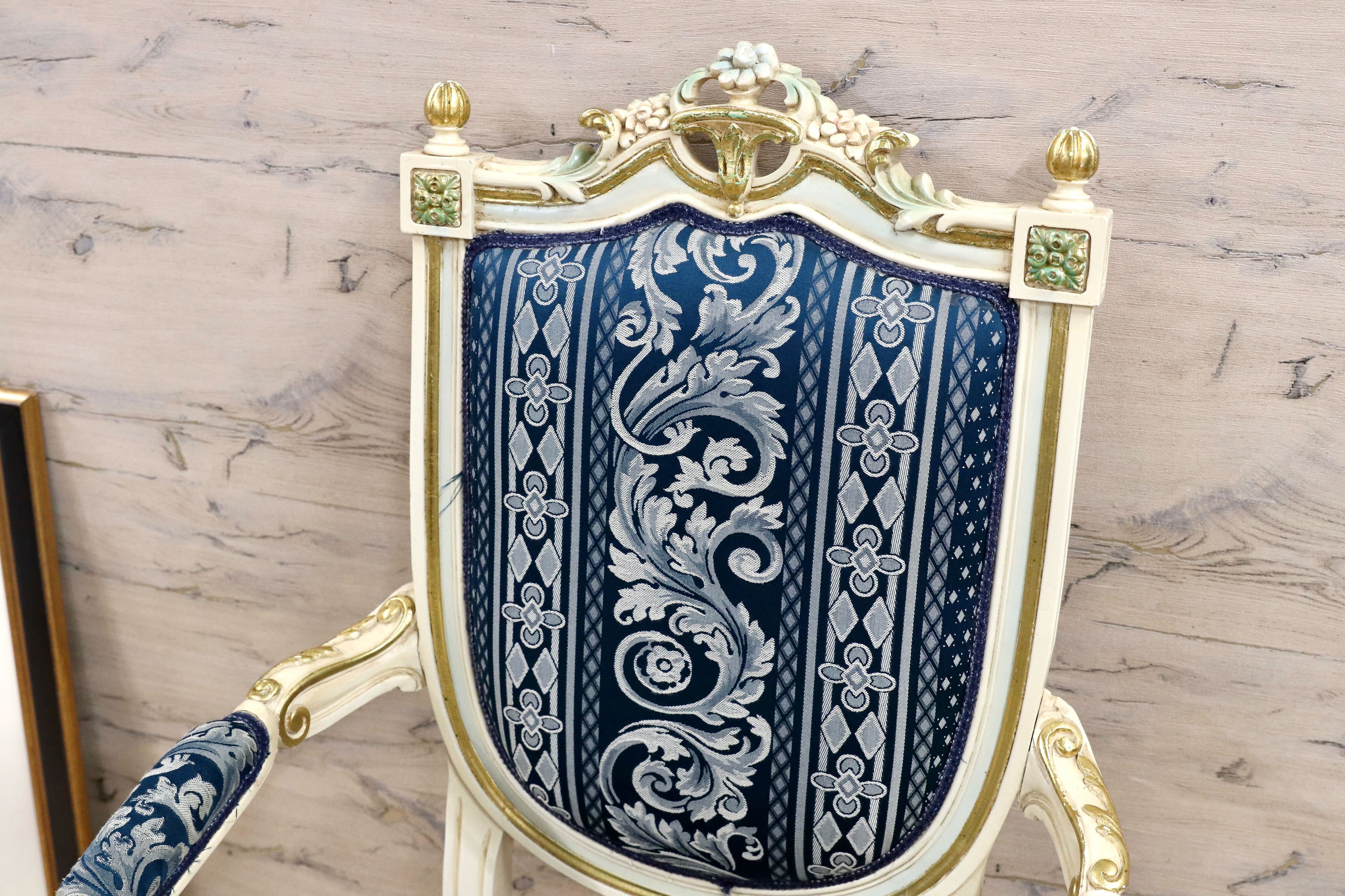 GMGN490B○西洋 アンティーク サロンチェア アームチェア 椅子 クラシック エレガント シャビーシック ロココ調 ヨーロピアン