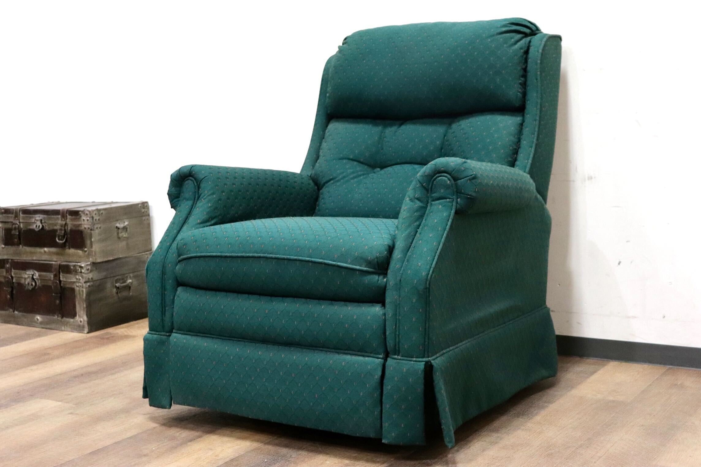 GMHH418○LANE FURNITURE / レーン 1人掛けソファ ロッキングチェア フットレスト ファブリック グリーン US クラシック ヴィンテージ