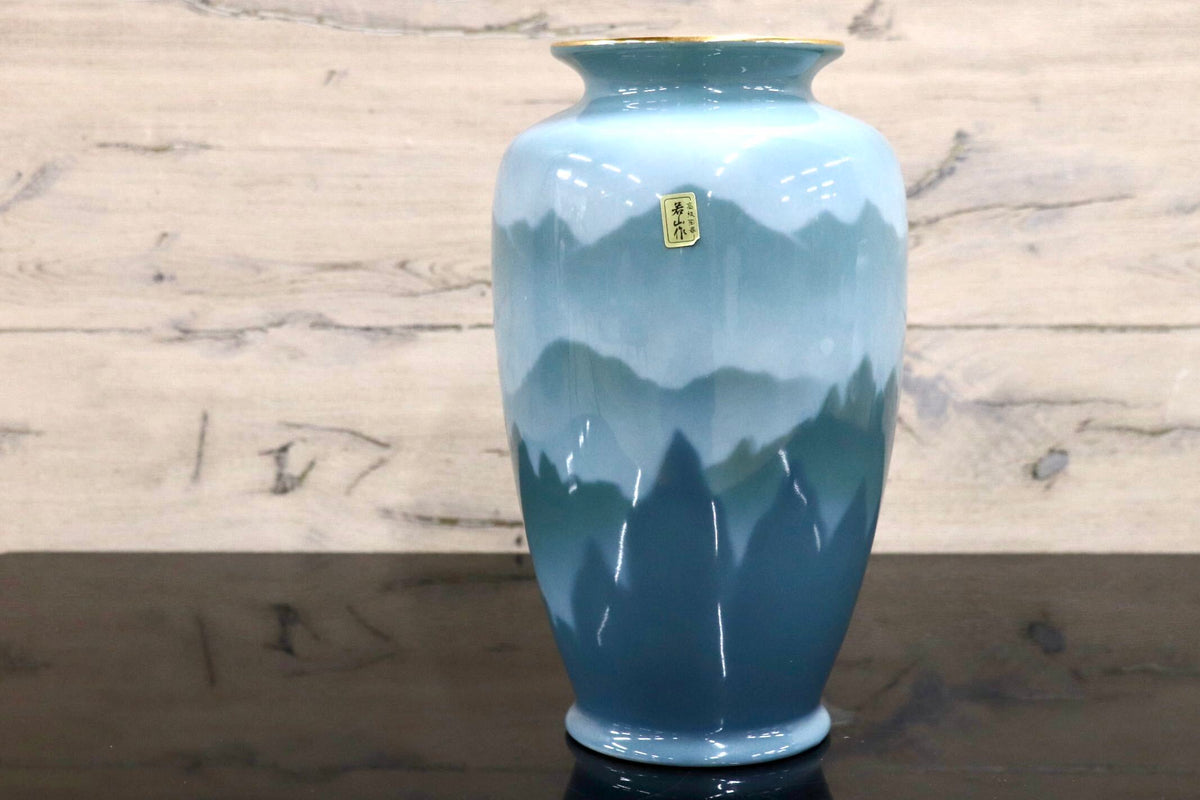 GMJO141X◯有田焼 若山作 山林風景 木曽路 花瓶 花器 一輪挿し フラワーベース インテリア 置物 陶器 在銘 伝統工芸 和モダン