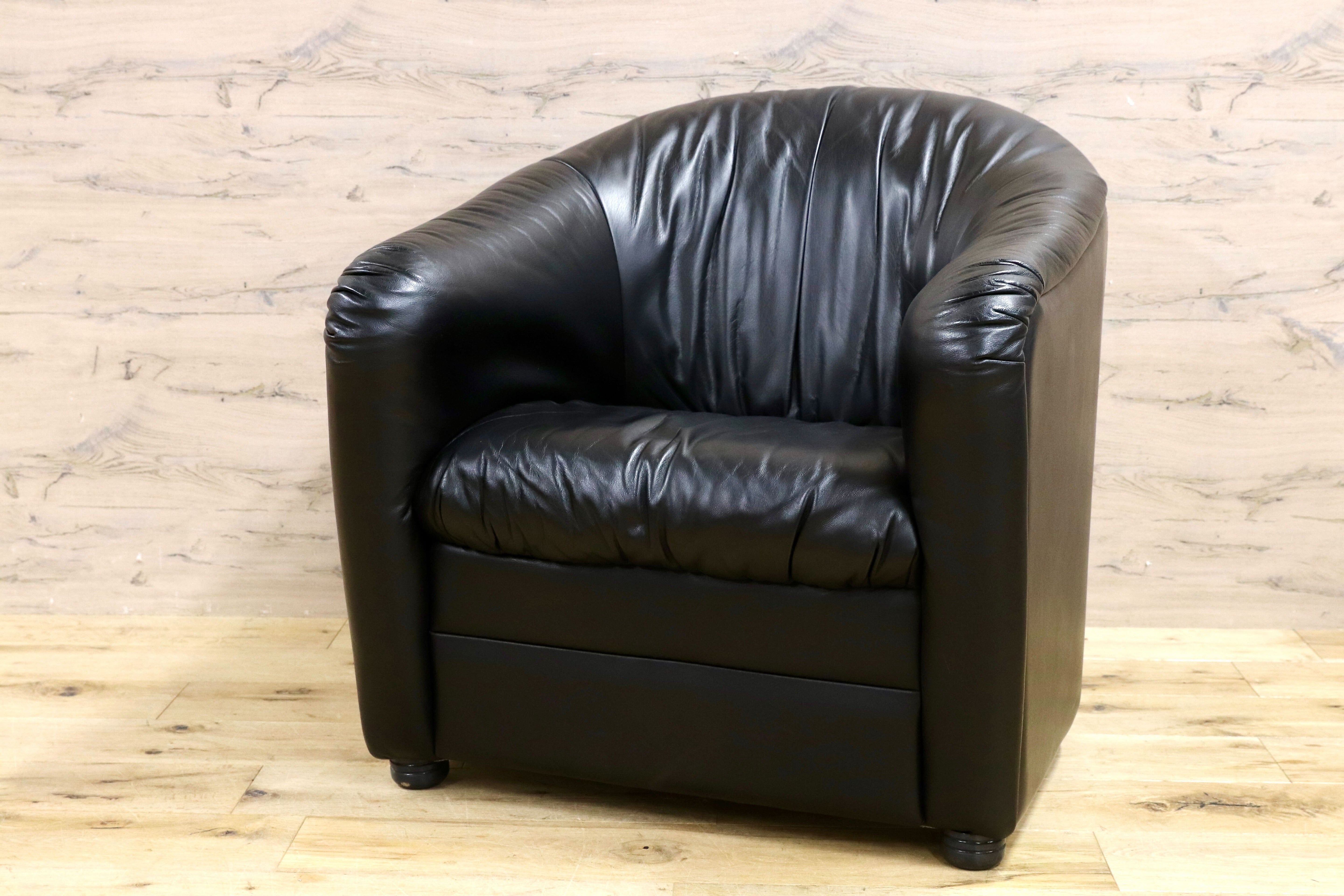 GMHN385E○HUKLA / フクラ 1人掛けソファ ラウンジチェア パーソナルチェア 黒 総革 IDC大塚家具 デザイナーズ ドイツ 約23万