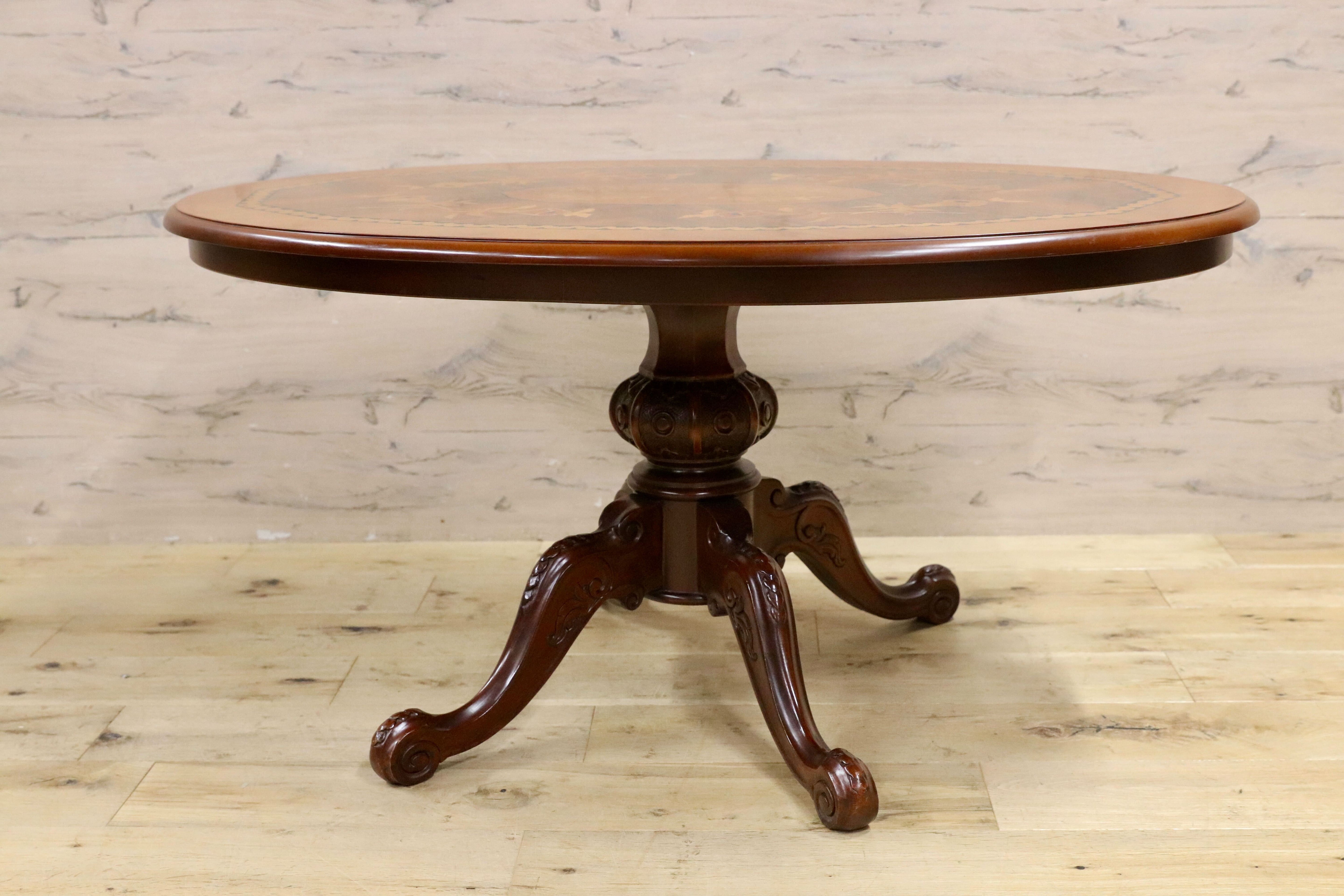 GMIS409○イタリア製 センターテーブル リビングテーブル 応接机 アンティーク クラシック エレガント 象嵌細工 ヴィンテージ