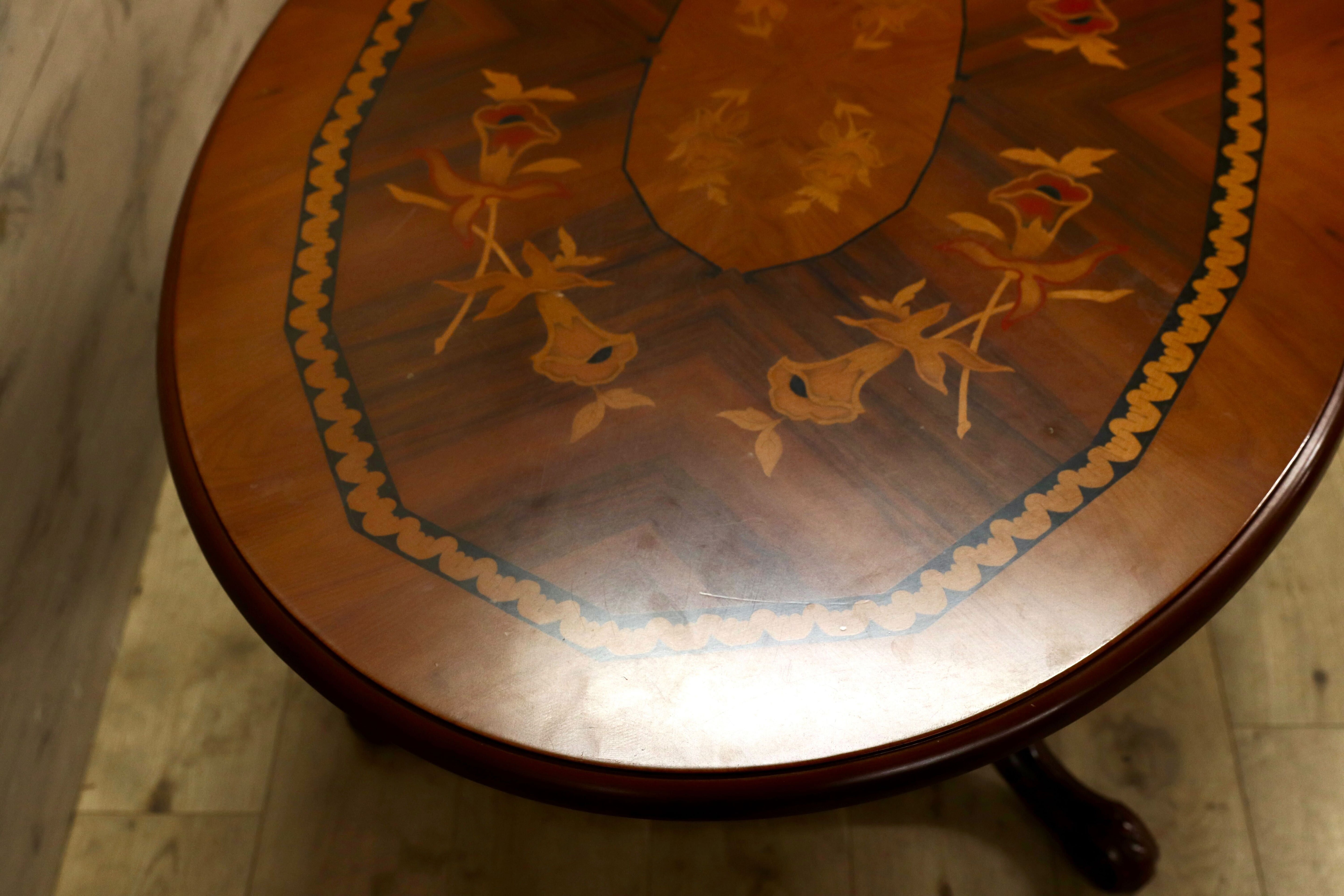 GMIS409○イタリア製 センターテーブル リビングテーブル 応接机 アンティーク クラシック エレガント 象嵌細工 ヴィンテージ