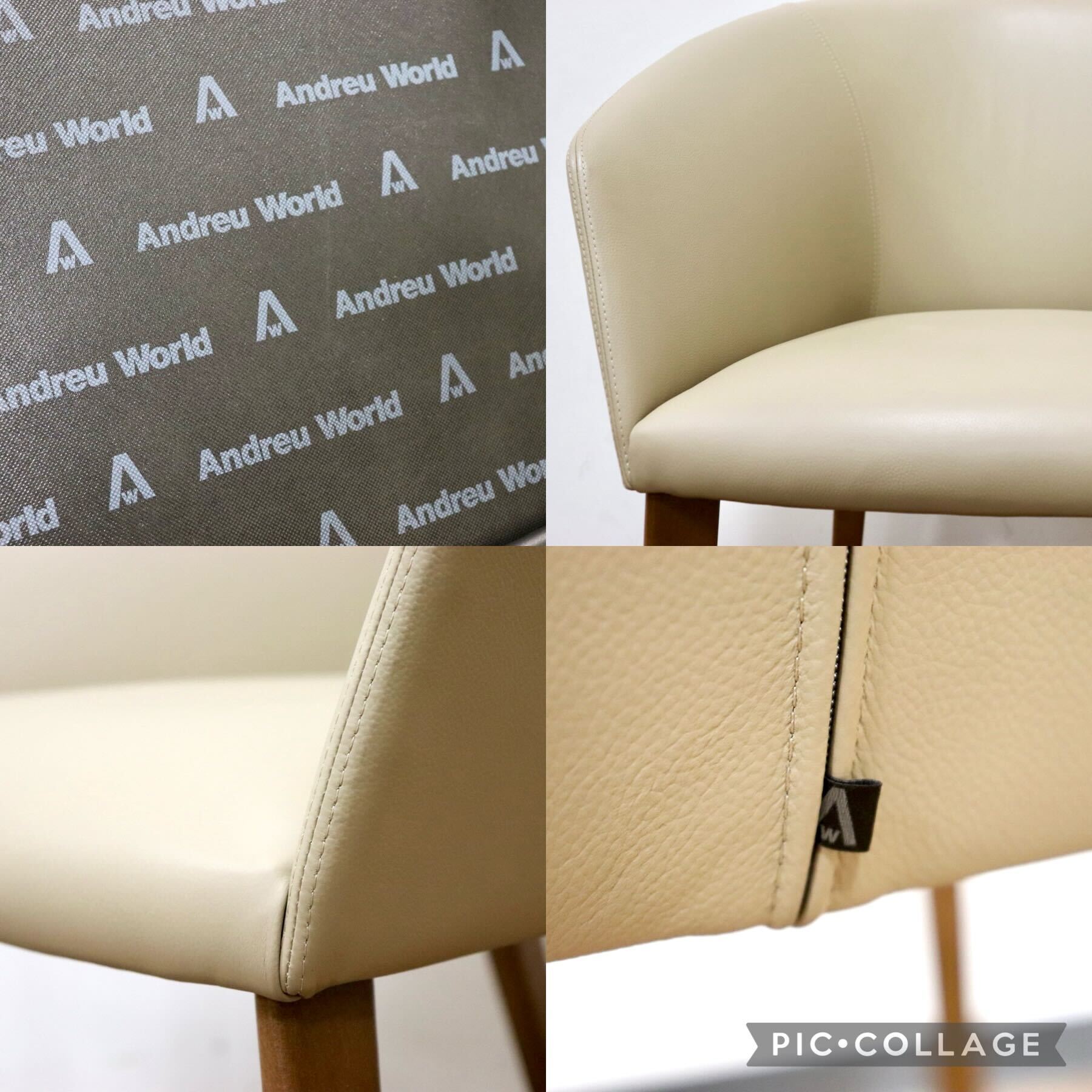 GMGN421M○Andreu World / アンドリュー・ワールド Brandy アームチェア 椅子 本革 レザー ベージュ モダン 定価約20万 展示品