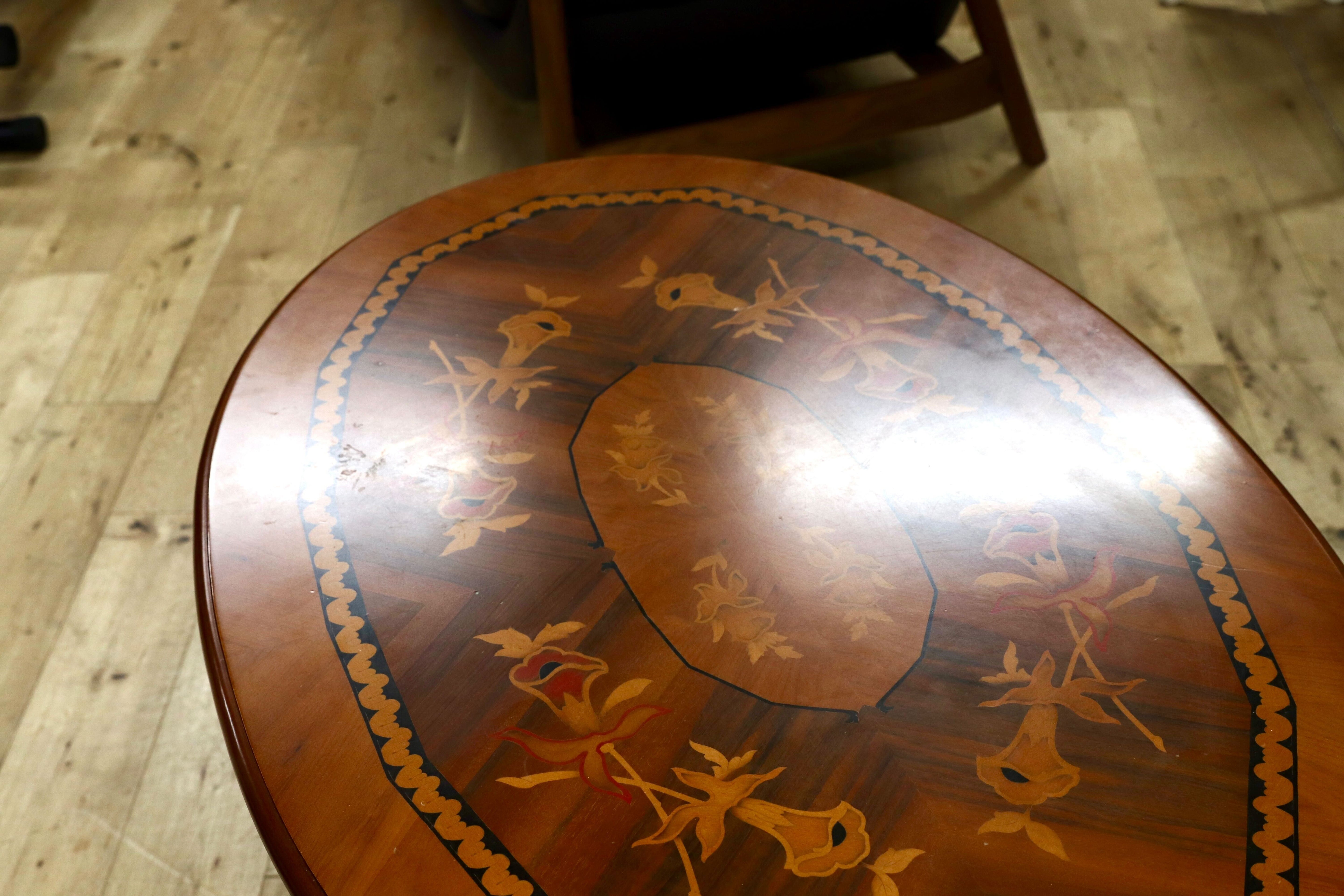 GMIS409○イタリア製 センターテーブル リビングテーブル 応接机 アンティーク クラシック エレガント 象嵌細工 ヴィンテージ