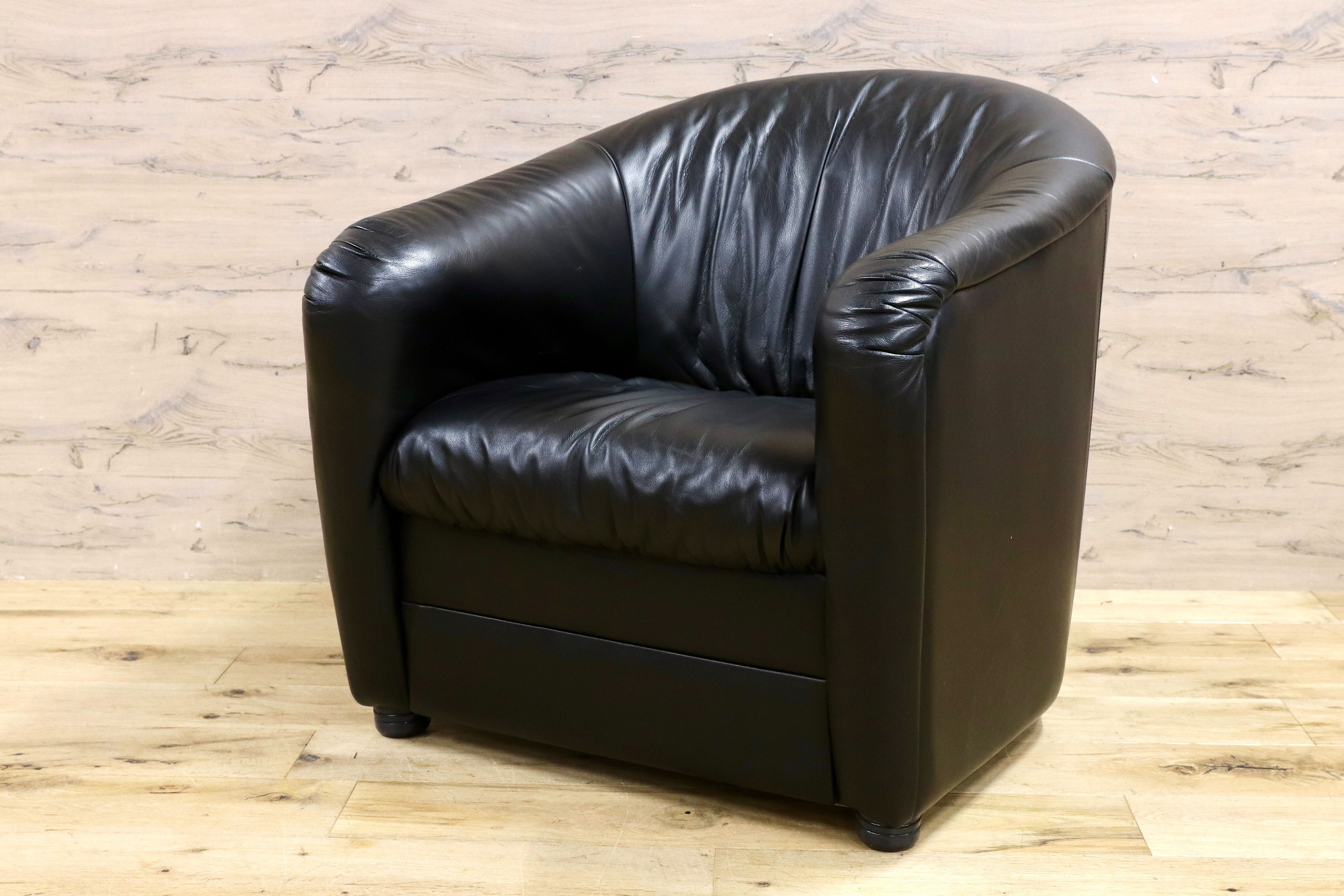 GMHN385G○HUKLA / フクラ 1人掛けソファ ラウンジチェア パーソナルチェア 黒 総革 IDC大塚家具 デザイナーズ ドイツ 約23万