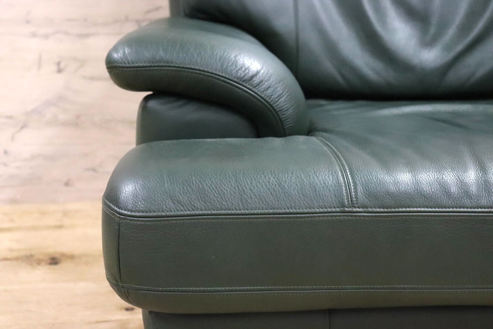 GMHS310○karimoku / カリモク ZT9500 1人掛けソファ シングルソファ 本革 グリーン 椅子 モダン 国産家具 美品