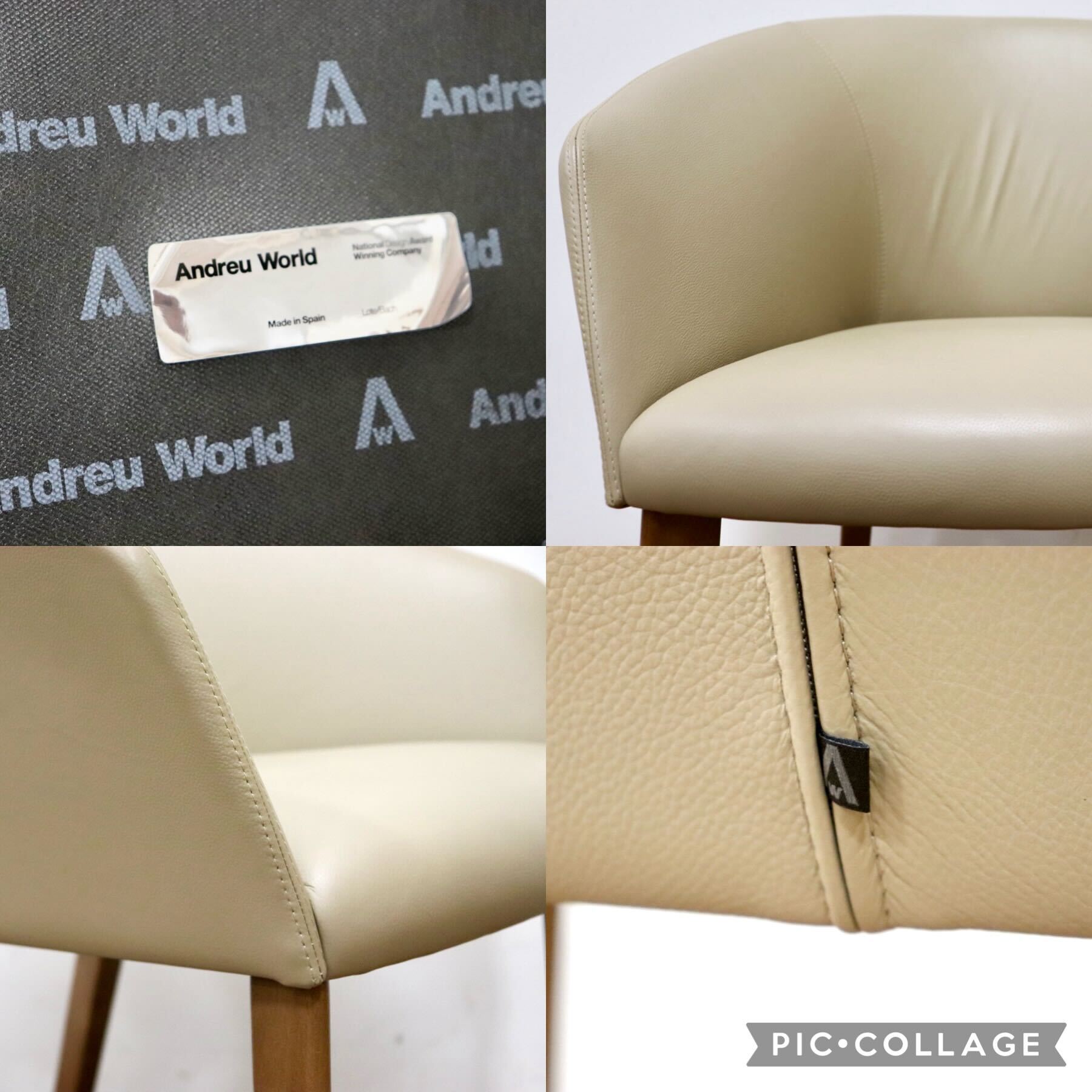 GMGN421N○Andreu World / アンドリュー・ワールド Brandy アームチェア 椅子 本革 レザー ベージュ モダン 定価約20万 展示品