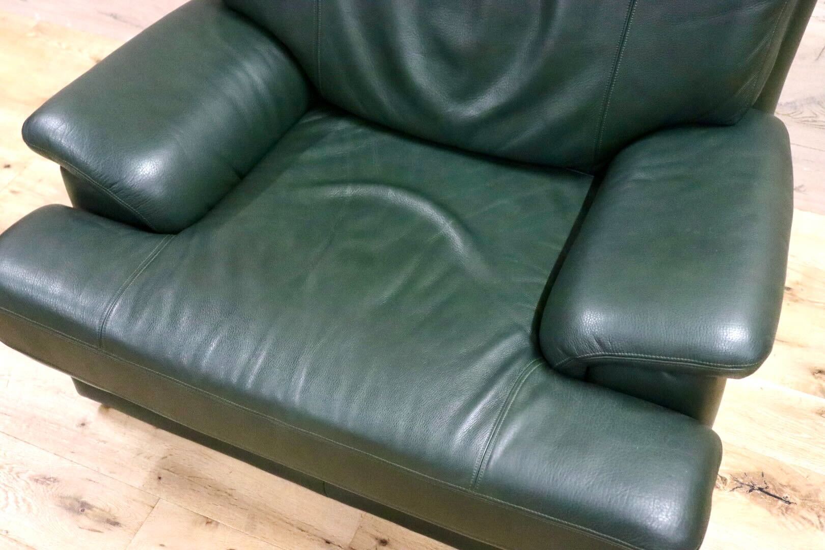 GMHS310○karimoku / カリモク ZT9500 1人掛けソファ シングルソファ 本革 グリーン 椅子 モダン 国産家具 美品