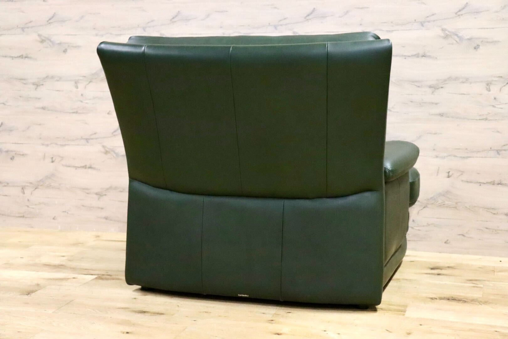 GMHS310○karimoku / カリモク ZT9500 1人掛けソファ シングルソファ 本革 グリーン 椅子 モダン 国産家具 美品
