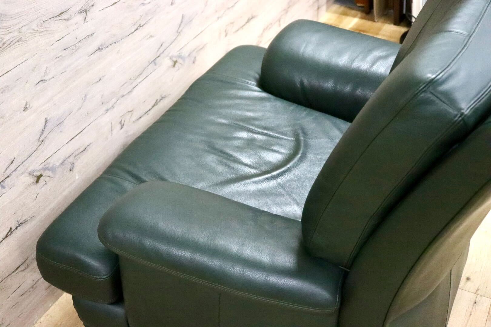 GMHS310○karimoku / カリモク ZT9500 1人掛けソファ シングルソファ 本革 グリーン 椅子 モダン 国産家具 美品