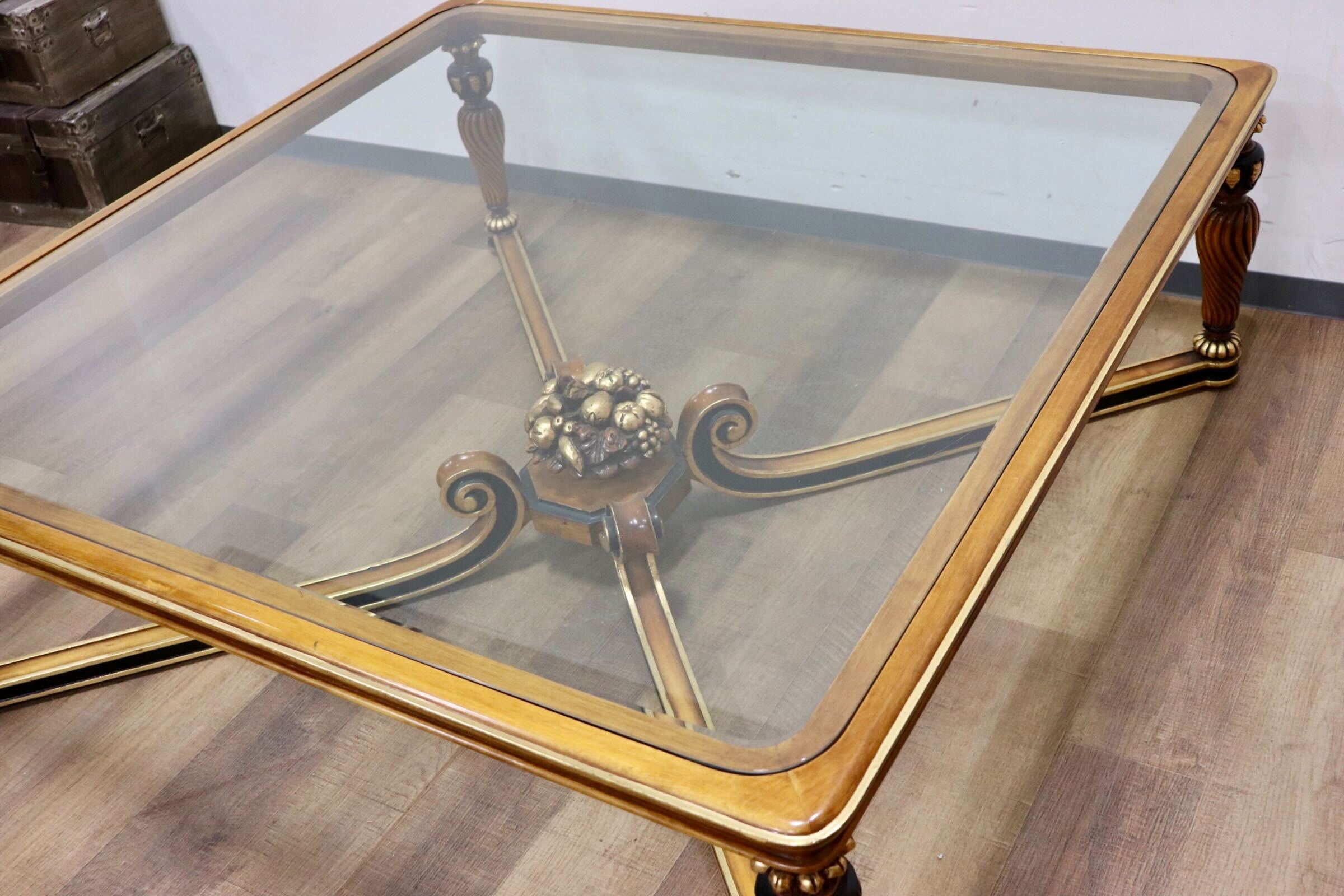 GMHH490○西洋 アンティーク リビングテーブル センターテーブル ガラス 彫刻 エレガント 検)スペイン MARINER VARO.S.A. VALENTI