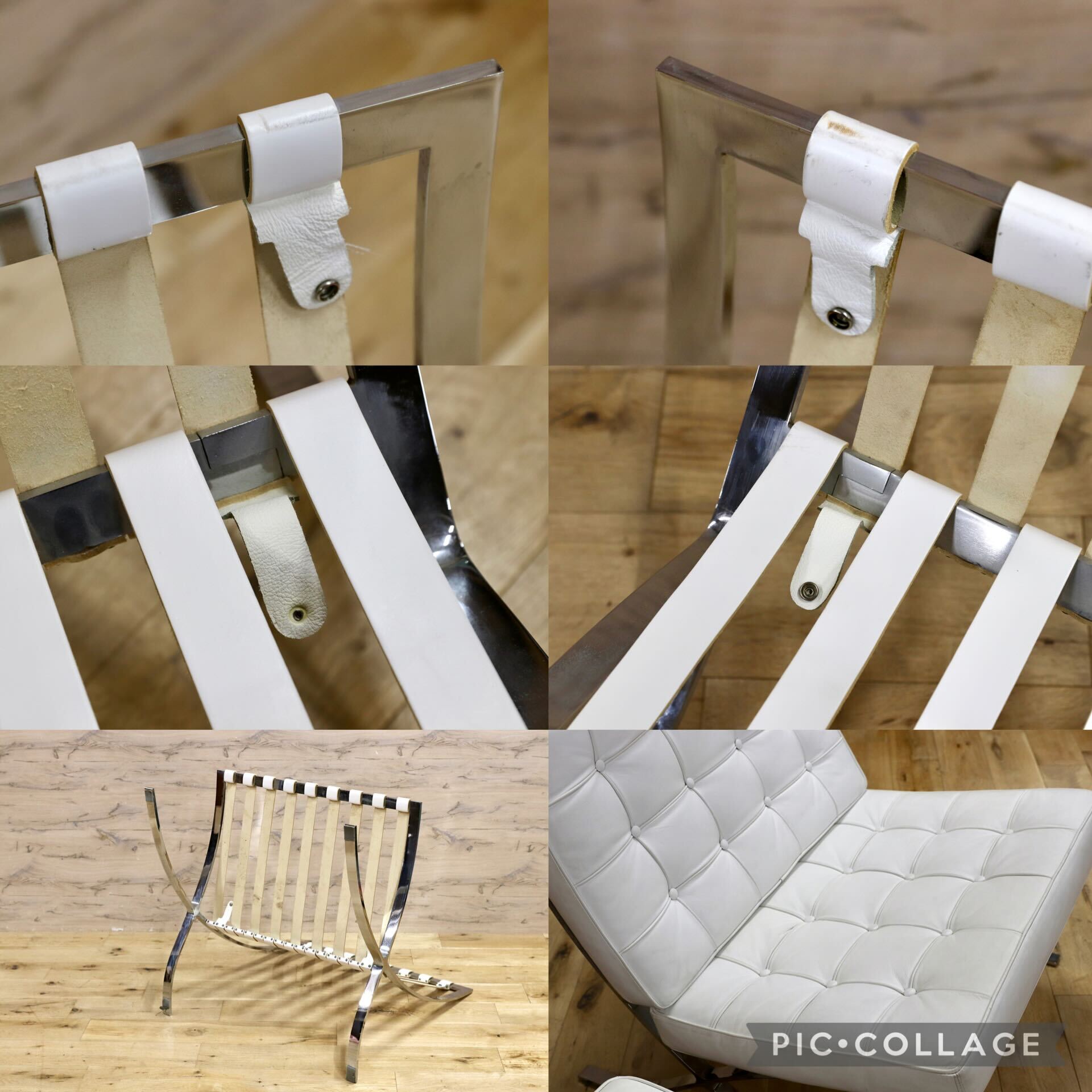 GMIS300○ミース・ファン・デル・ローエ バルセロナチェア 本革 ホワイト 名作 デザイナーズ リプロダクト オットマン ミッドセンチュリー