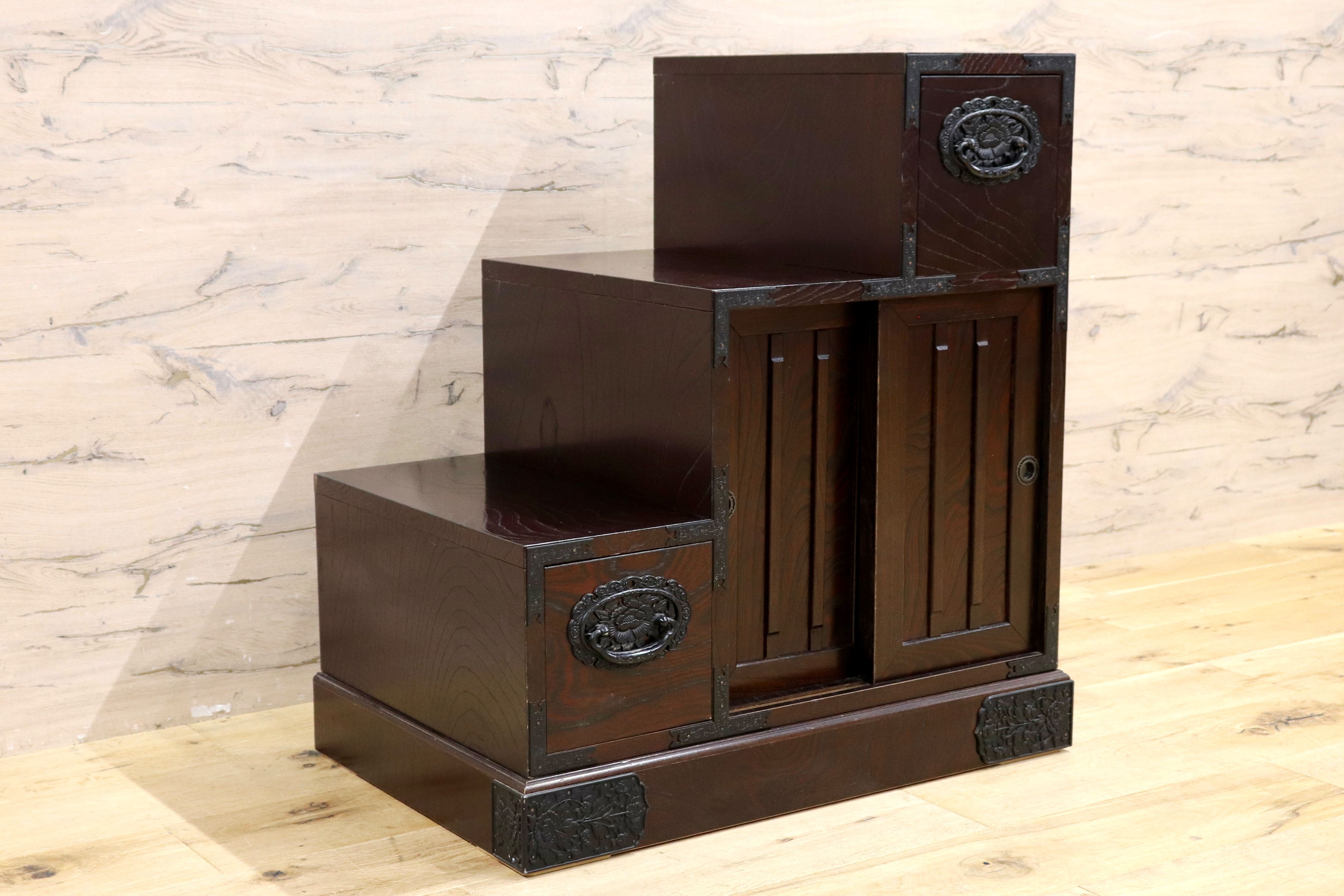 GMIS281○時代箪笥 階段箪笥 収納家具 整理箪笥 和家具 古民家 古道具 タンス 和モダン 和製アンティーク ヴィンテージ レトロ