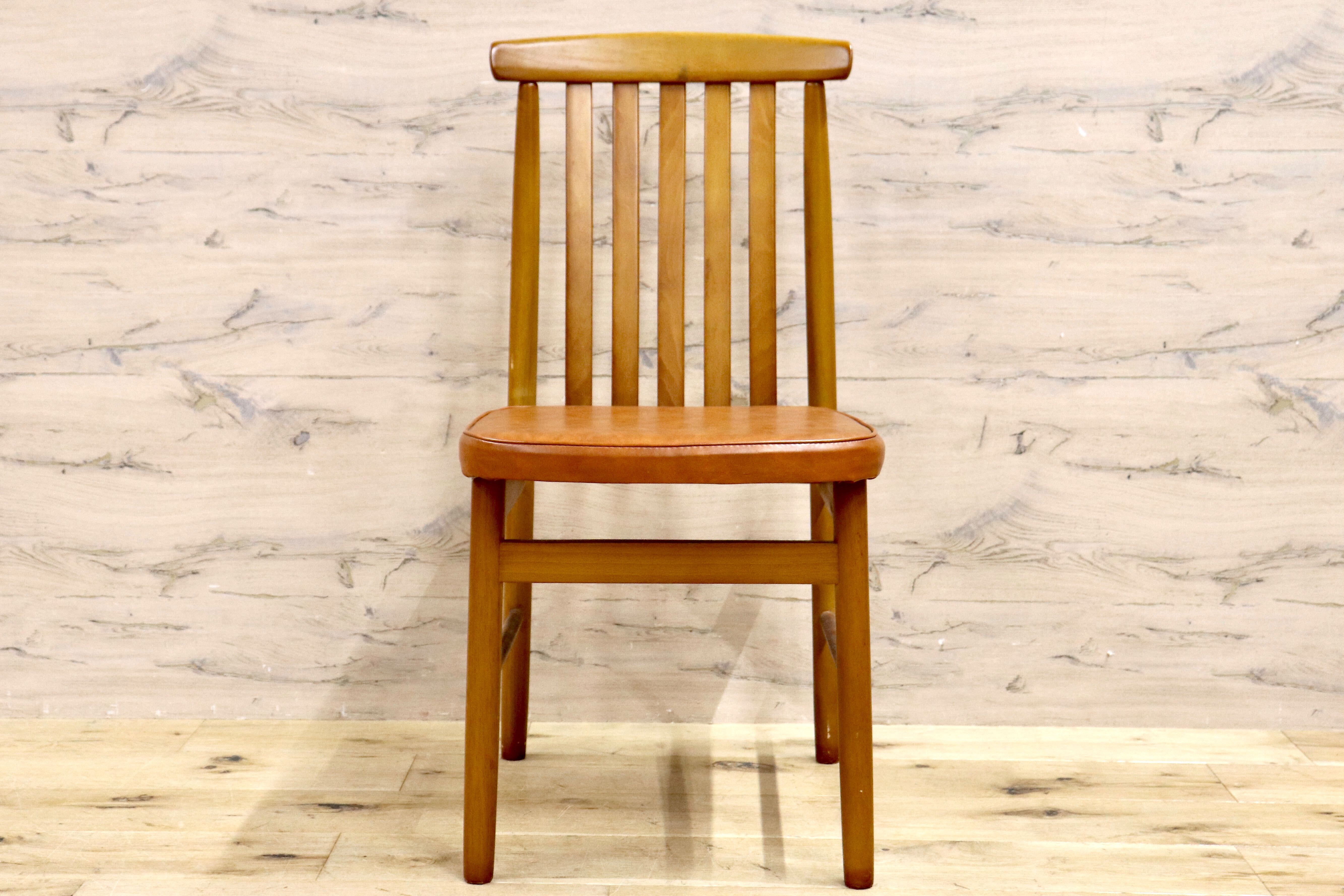 GMHH74C○MATSUDA / 松田家具 ダイニングチェア 食卓椅子 ライトブラウン 合皮 大川家具 レトロ アンティーク 昭和レトロ 在庫品