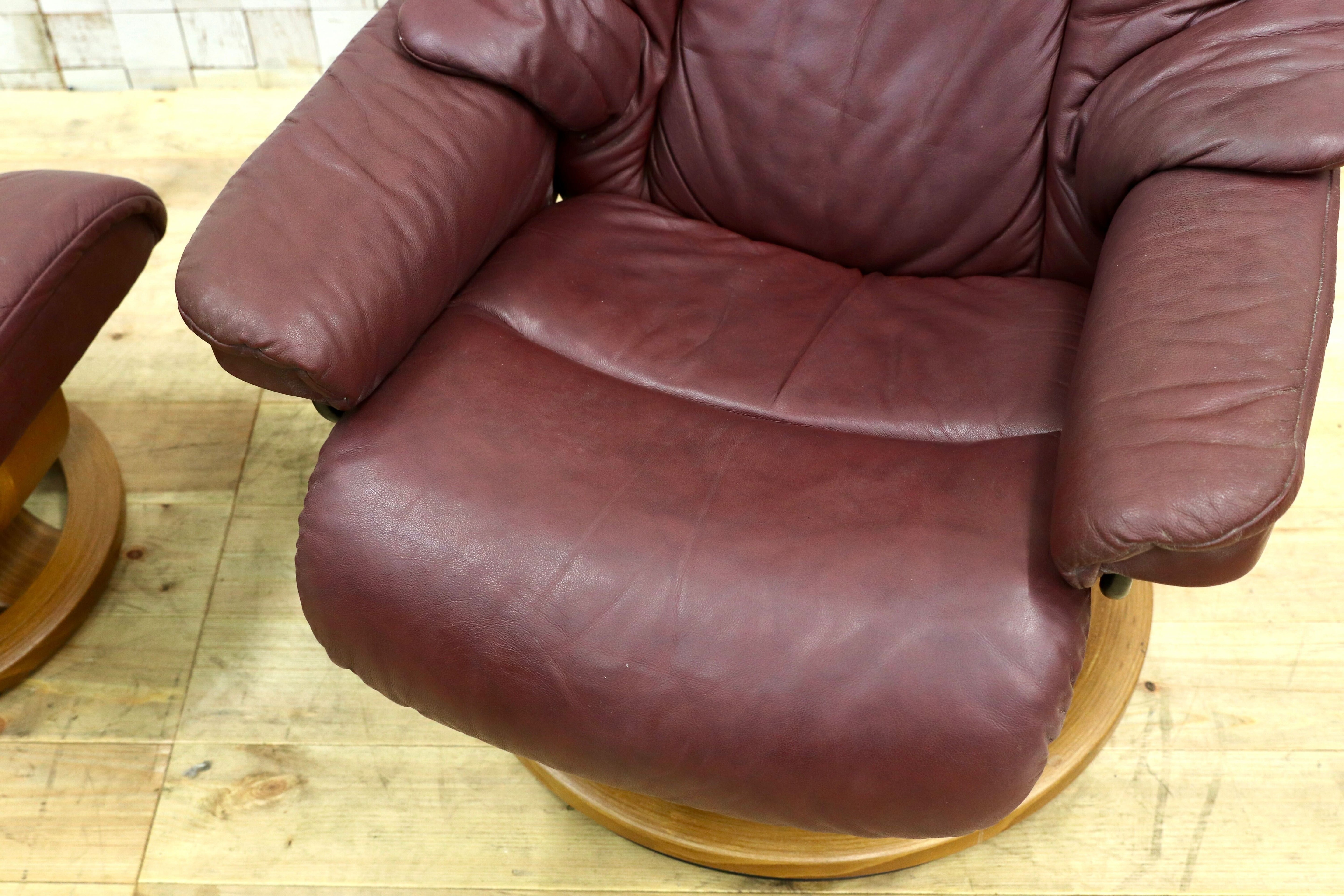 GMIK283○EKORNES / エコーネス ストレスレスレノ RENO パーソナルチェア リクライニングチェア 本革 北欧 ノルウェー 臙脂色 椅子