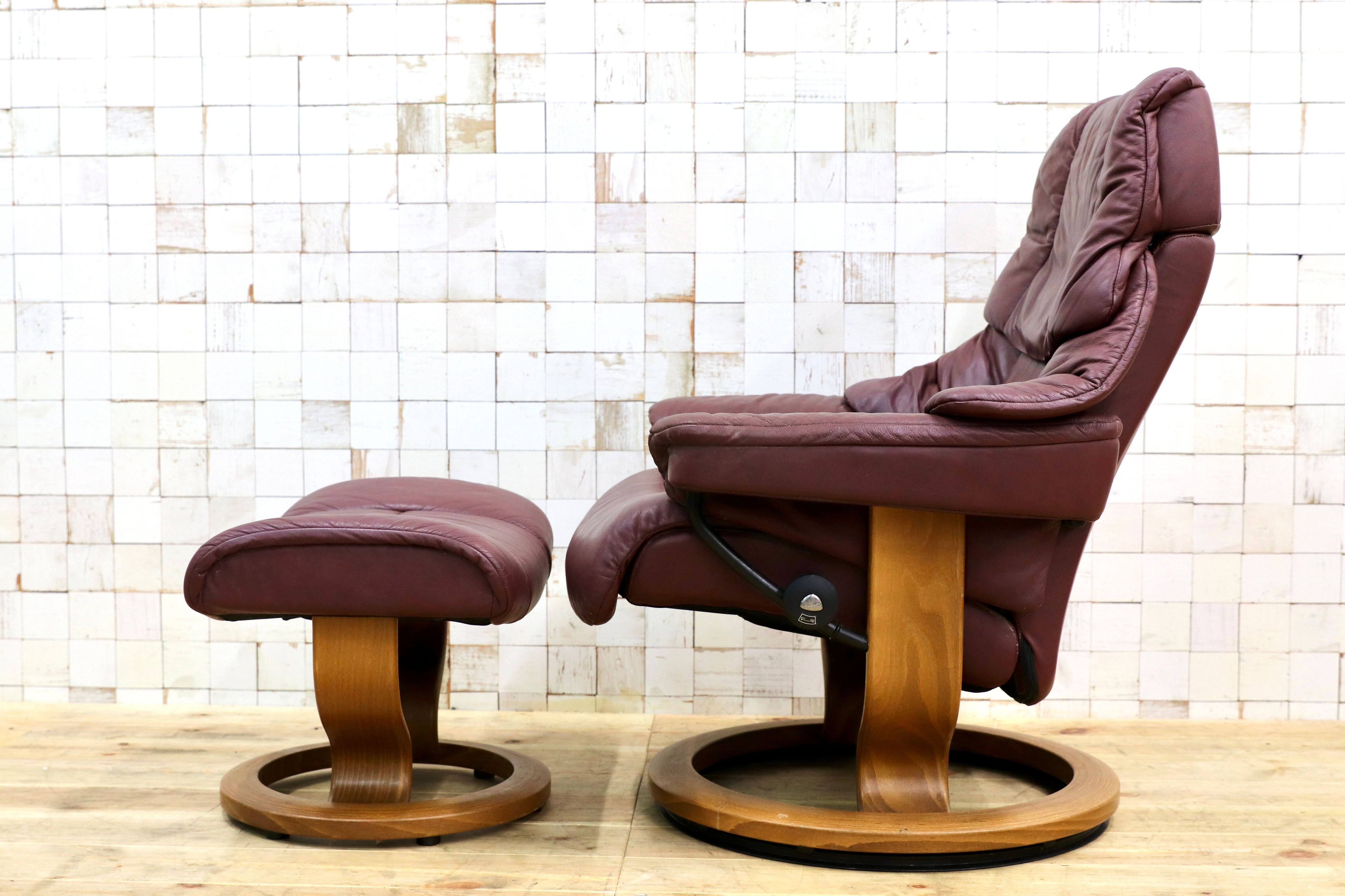 GMIK283○EKORNES / エコーネス ストレスレスレノ RENO パーソナルチェア リクライニングチェア 本革 北欧 ノルウェー 臙脂色 椅子