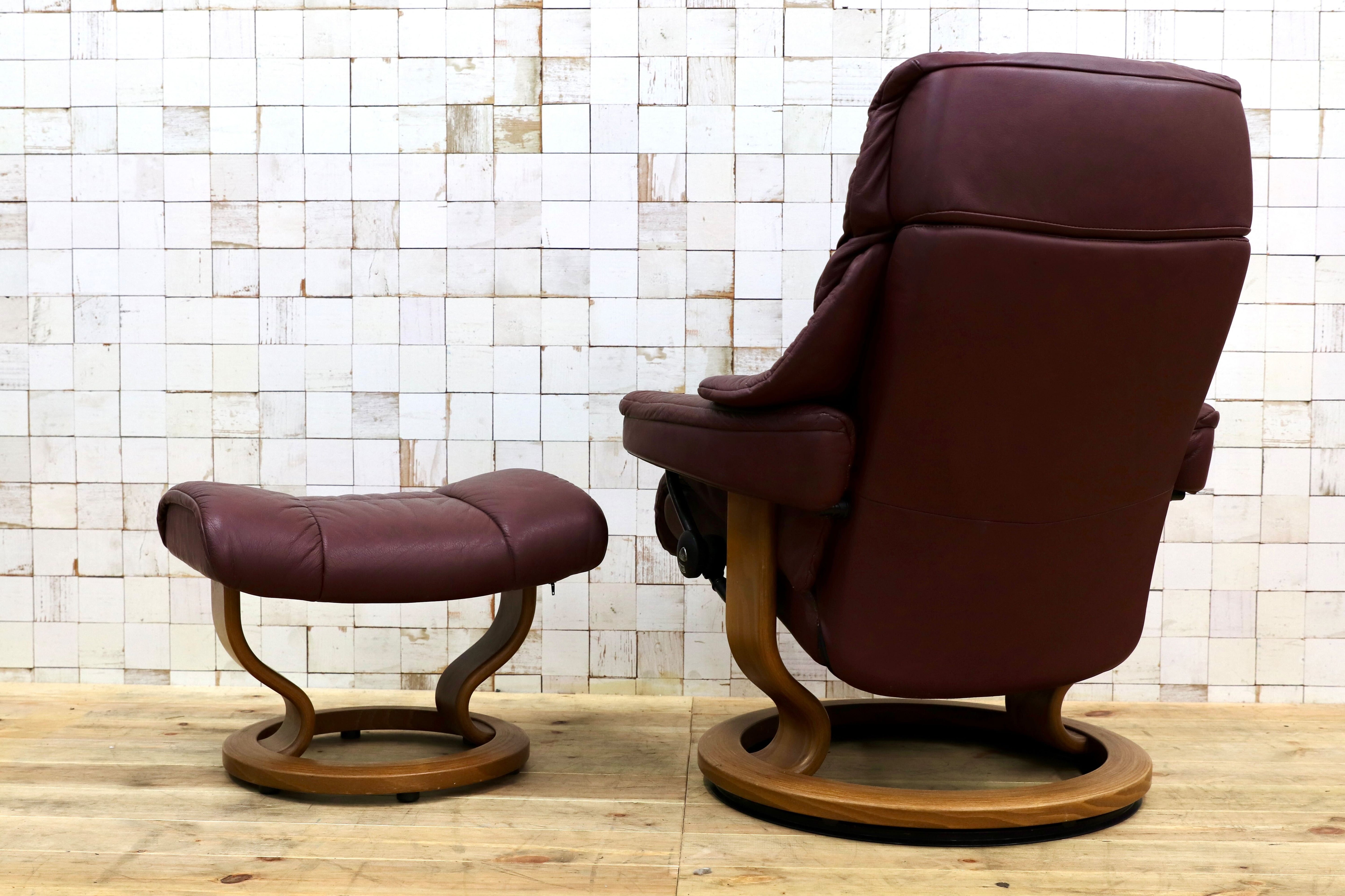 GMIK283○EKORNES / エコーネス ストレスレスレノ RENO パーソナルチェア リクライニングチェア 本革 北欧 ノルウェー 臙脂色 椅子